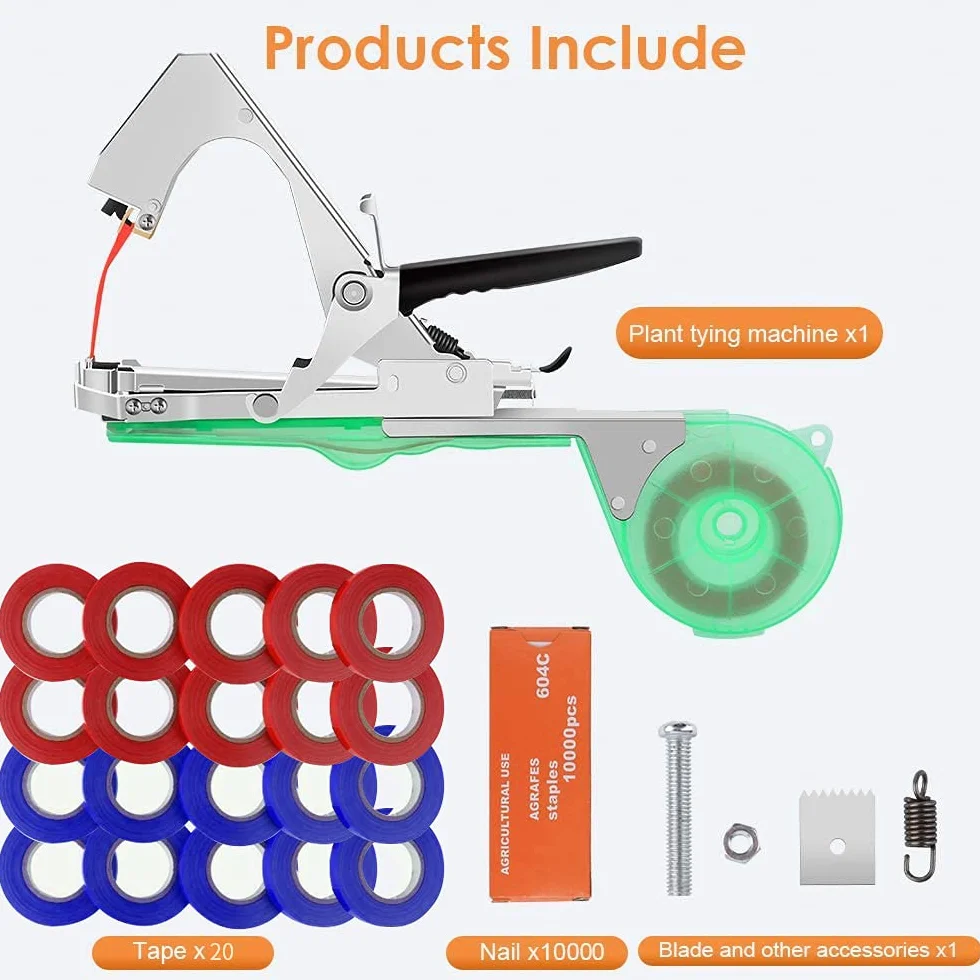 Gelrova Maquina para Atar,Herramienta de Cinta de Jardín para Atar Ramas de Plantas, Atadora Agricola para Atadora de Tomates, para Viñedo Pepino UVA Fruta Flores Vegetales,Jardín Tape Tool