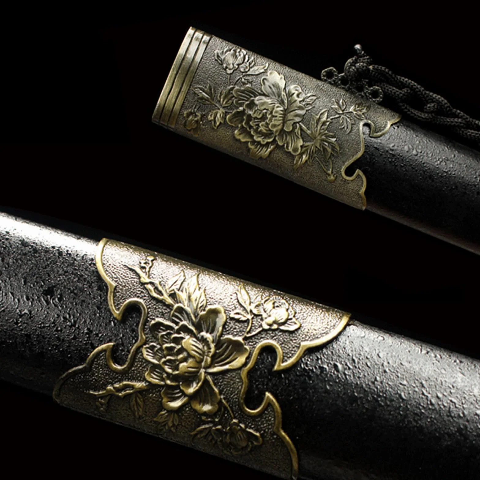 Espadas Tai Chi de Madera con Flores de Peonía, Espada Entrenamiento de Bambú Natural con Vaina, Katana de Madera, Bokken Hecho a Mano 103cm para Cosplay y Artes Marciales