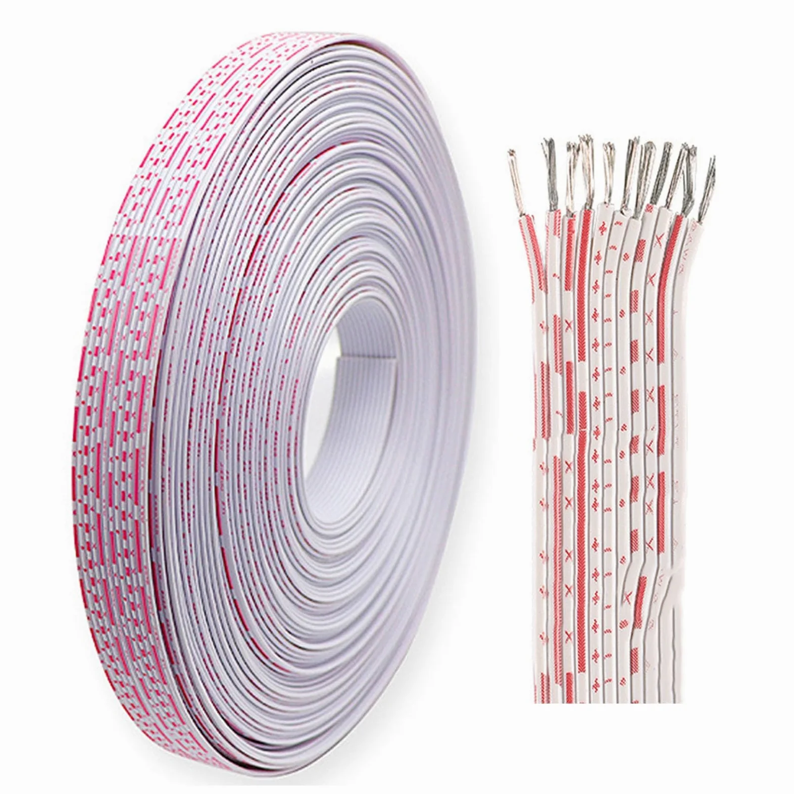 Cable Plano Paralelo Rojo Y Blanco UL2468 De 12 Pines, 26 AWG Y 24 AWG, 300 V PVC, para Cableado Electrónico LED DIY(65FT,24AWG-12P)