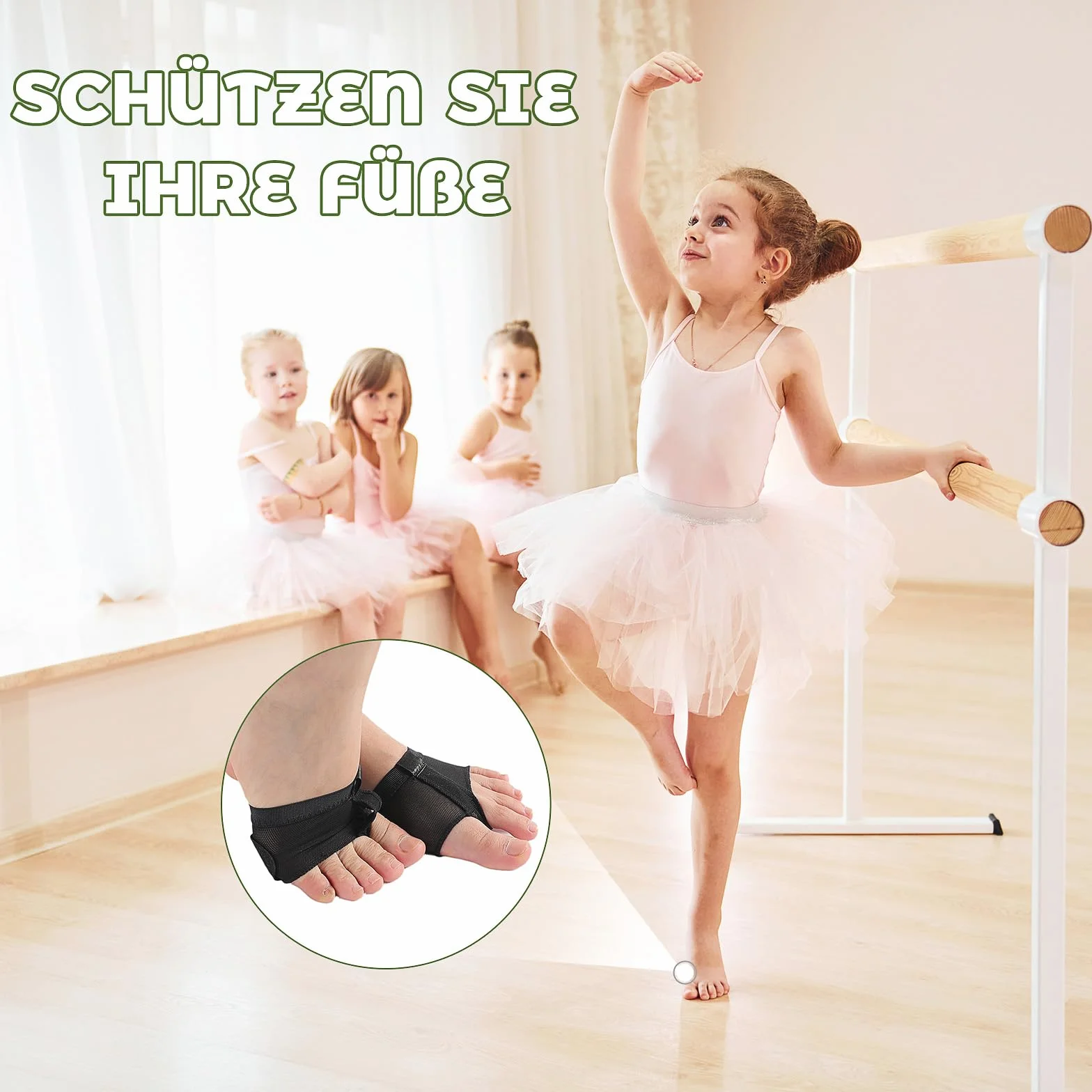 Protección Pies Baile, 2 Pares Tangas de Pie de Ballet, Almohadilla Protectora para Gimnasia (Negro y Tono de Piel)