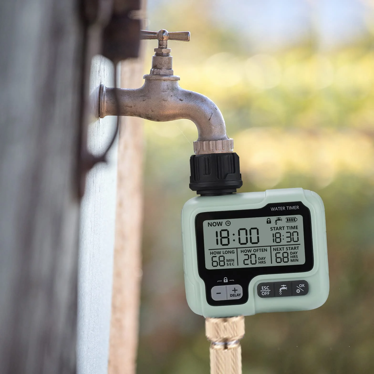 johgee Programador de riego Sistema de riego Programador riego de Control para césped de jardín, riego automático, retraso de Lluvia, Control Manual y Bloqueo para niños