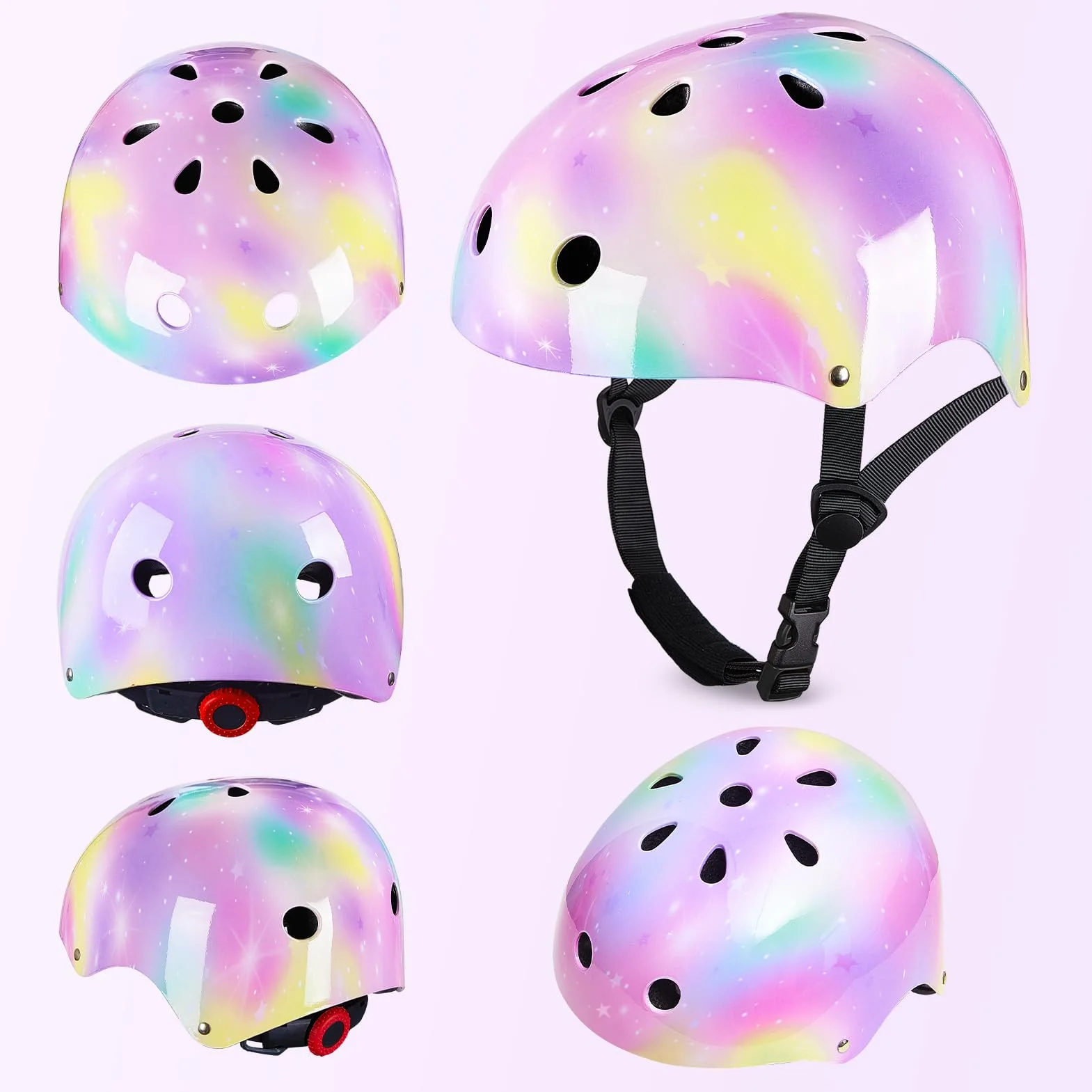 Casco Bicicleta Niño con Pegatinas DIY para Niñas Edad 3-8 Años Unicornio Rodilleras Coderas Equipo Protección Ajustable Ciclismo