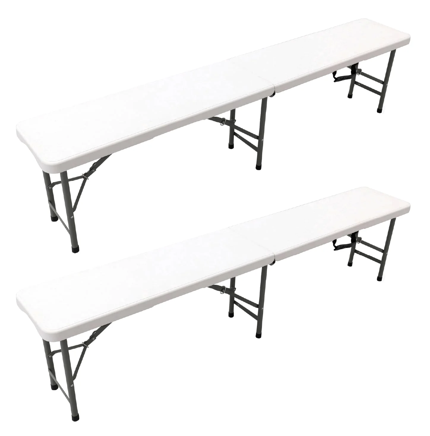 The Homeweeks Pack 2 Bancos Plegables 180cm EN 581-1/2 HDPE 4cm Acero Capacidad 2-3 Personas