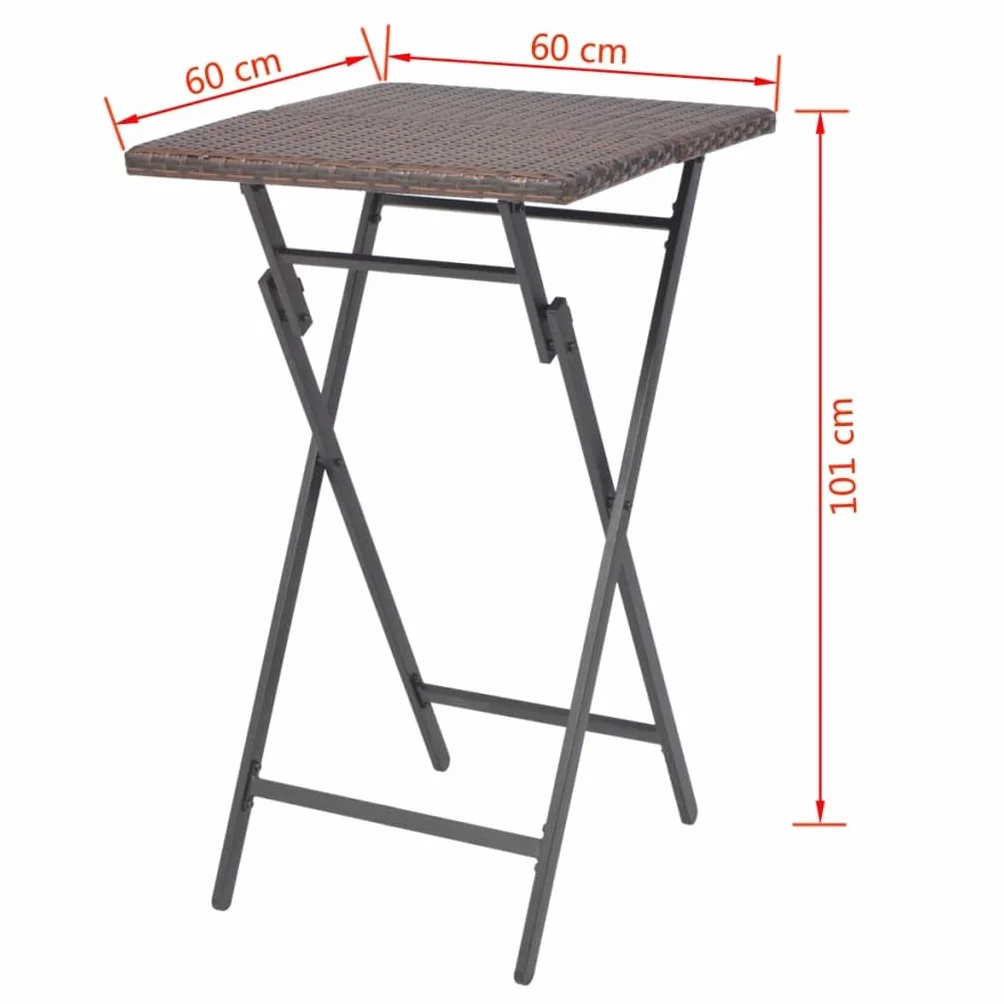 vidaXL Mesa Alta de Bar con Taburetes Jardín 3 Pzas Juego de Muebles Terraza Mesita y Sillas Altas Asienyos de Poli Ratán Sintétco Marrón Tipo Mimbre