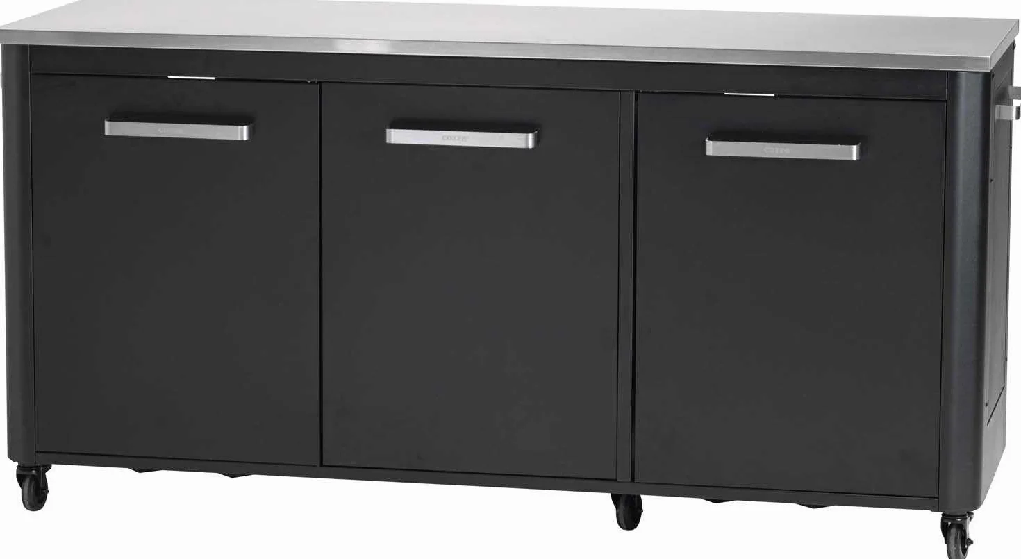 Cozze® Cocina de Exterior 180 con encimera INOX – módulo de Cocina Exterior Modular con 3 Puertas, Cubo de Basura Integrado, Soporte para 2 bombonas de Gas, 6 Ruedas, Carga 150 kg