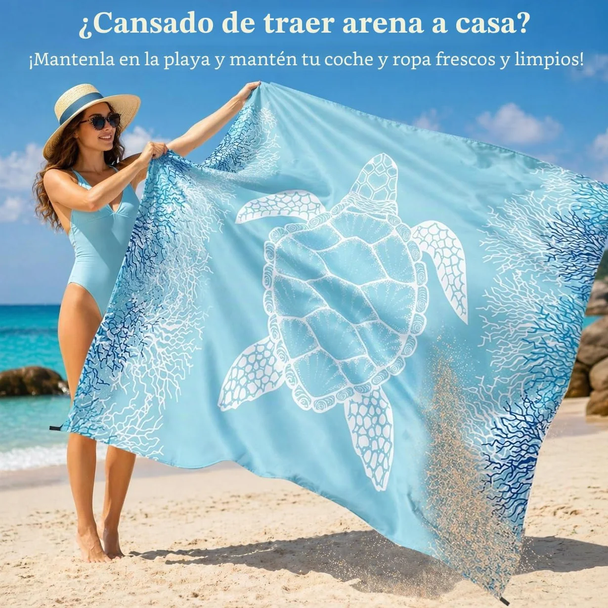 XXL Grande Manta de Playa Impermeable Alfombra de Playa Resistente a la Arena Esterilla de Playa 180x200cm Manta de Pícnic Camping y Playa 4 Estacas Gancho y Bolsa de Almacenamiento Portátil