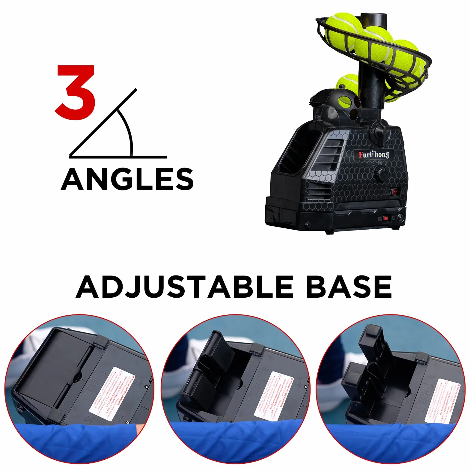 Furlihong 680BH Lanzador de Pelotas 2 en 1 Béisbol Tenis Ángulo Velocidad Intervalo Ajustables Swing Automático Batería Adaptador