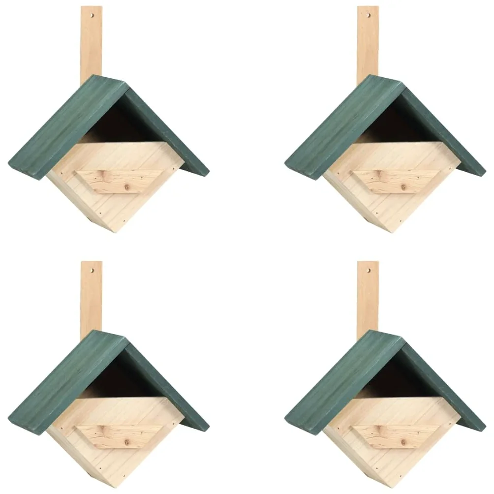 Mangloder - Casetas para pájaros (4 unidades, madera de abeto, 24 x 16 x 30 cm, para jardín, balcón, terraza, resistente a la intemperie, techo verde y nido, para pájaros silvestres y carboneros)