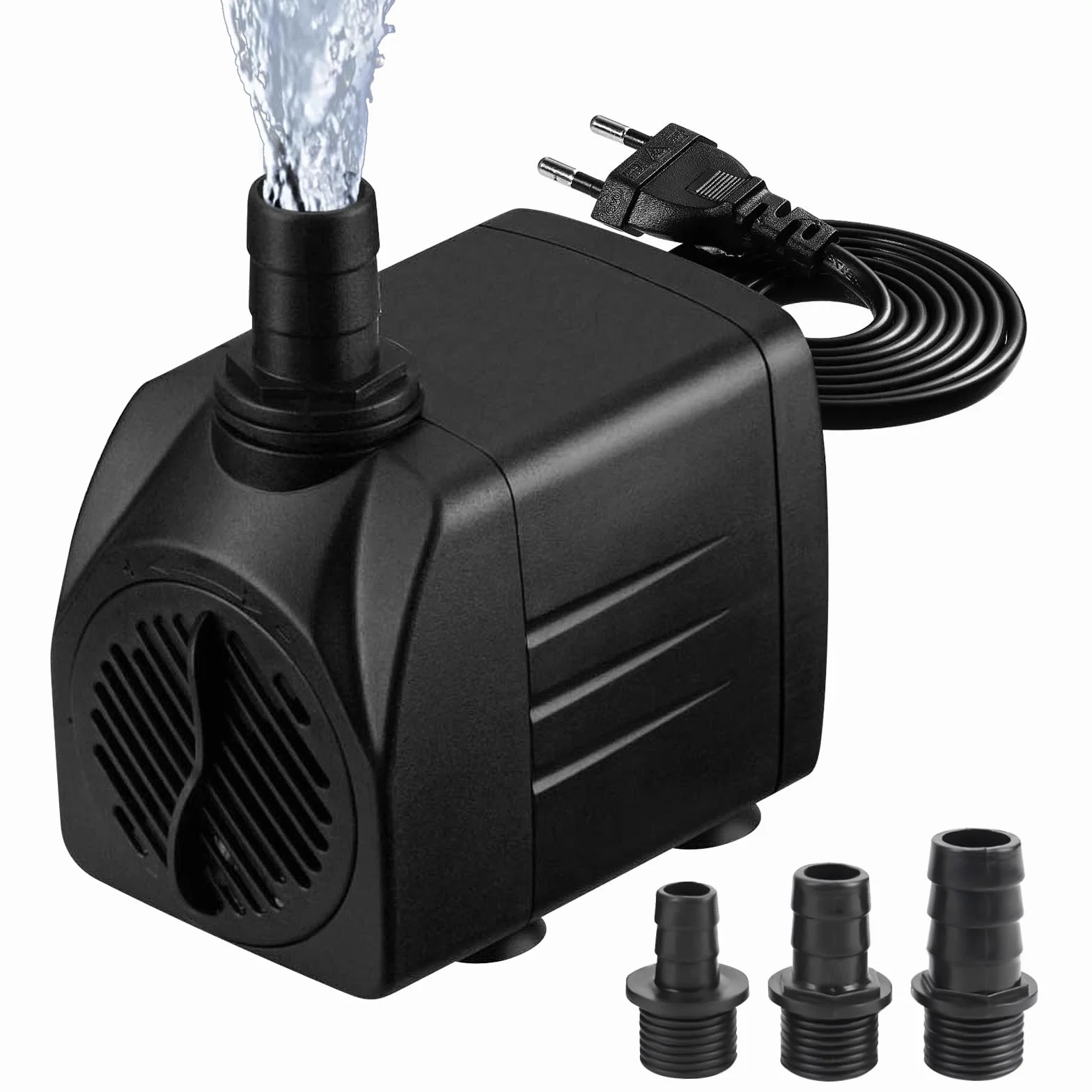 Bomba de Agua 25W 1800L/H 220V Mini Bomba de Acuario, Bomba Ajustable con 3 Boquilla y Cable de Alimentación, Bomba Sumergible Jardín Fuente de Estanque