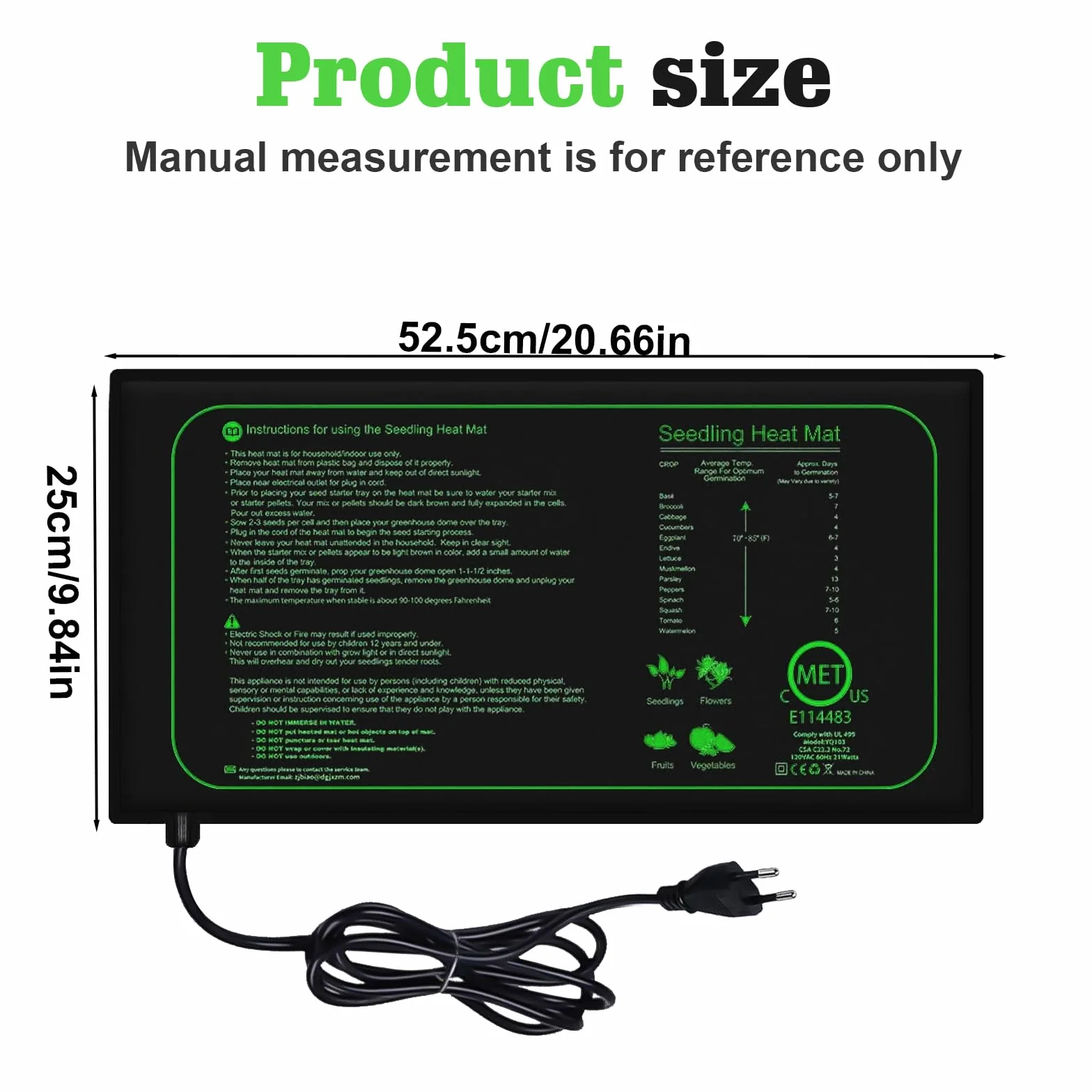 GAOUTO Esterilla calefactora para plantas de 21 W, 25 × 52,5 cm, para germinación de plántulas, estera de calor para plantas de interior, para la germinación y la regulación de la temperatura,