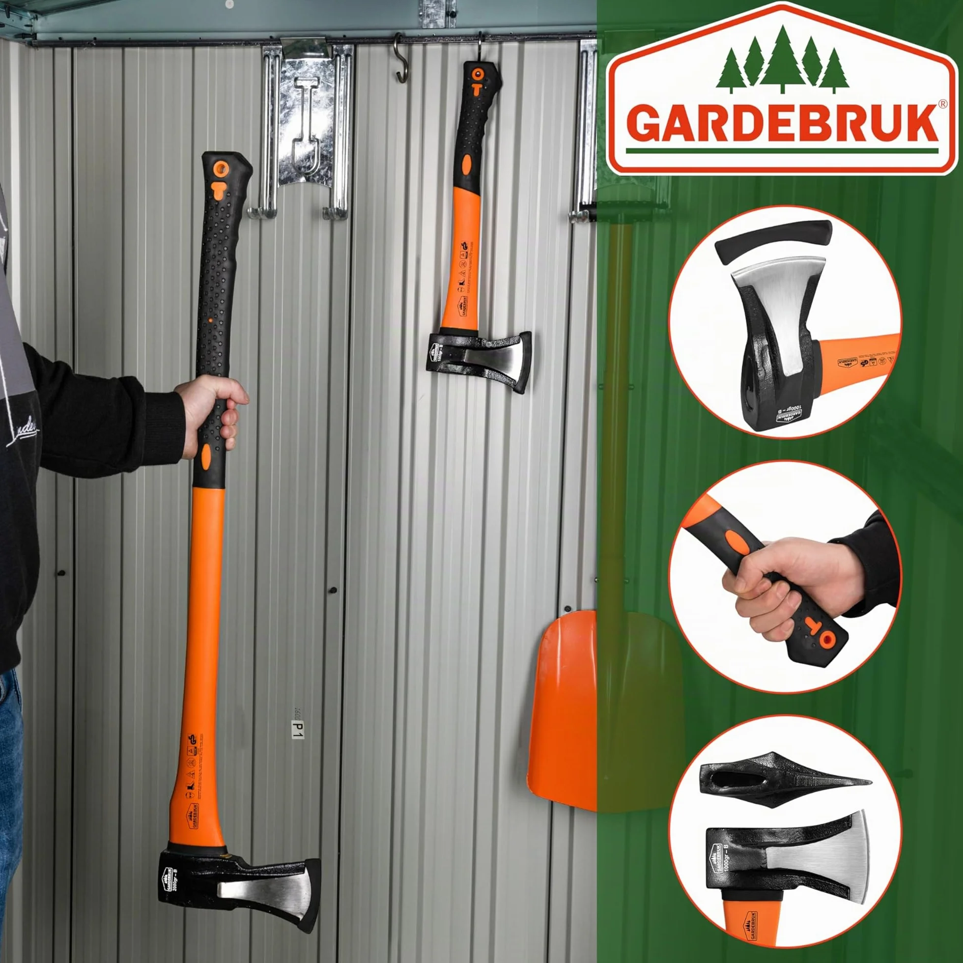 GARDEBRUK® Hachas para Leña de Mano Grande 88,5cm,Hacha Pequeña 42,5cm, Acero al Carbono, Universal, Ergonómicas, Herramientas Jardineria Troncos