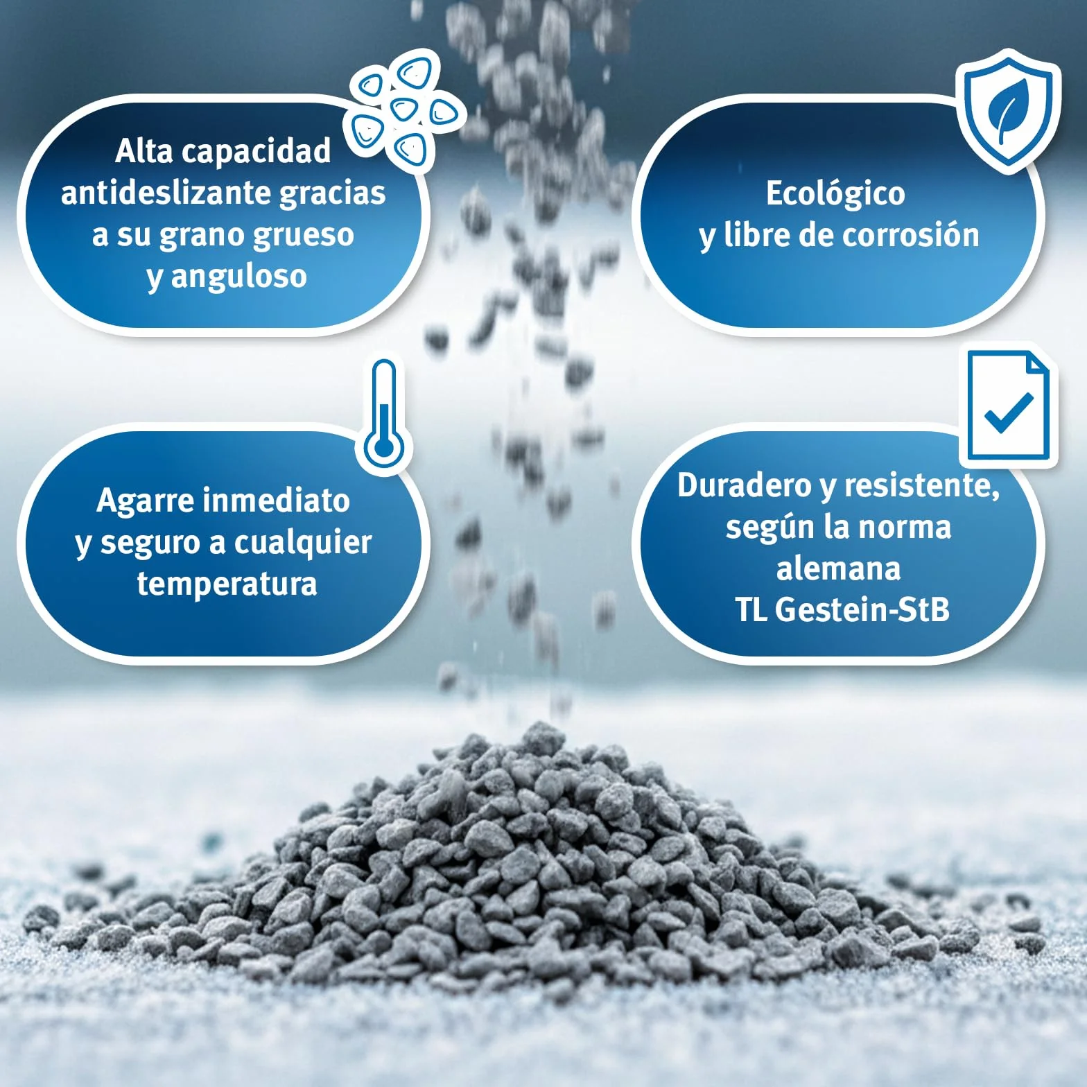 Gravilla antideslizante de diabasa 30kg grano 2–5mm: efecto antideslizante inmediato, granulado ecológico para calles y aparcamientos, según la norma alemana TL Gestein-StB, premium