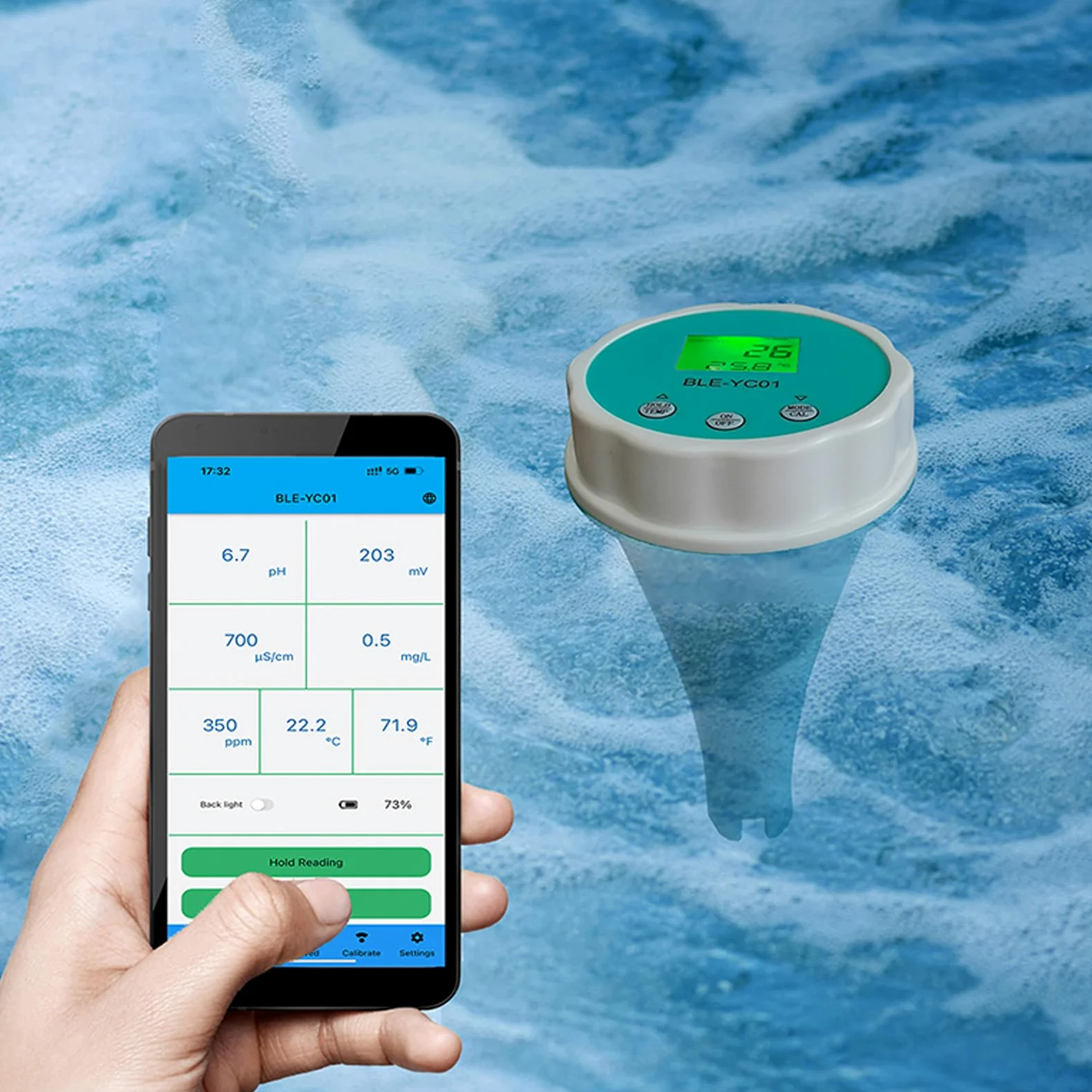 Monitor de Piscina Bluetooth 6 en 1, Probador de Piscina Ph Ec Tds Orp Temp Analizador de Calidad de Agua Residual con Sonda Medidor de Prueba Digital Para Agua Potable Piscina Acuario Hidroponía