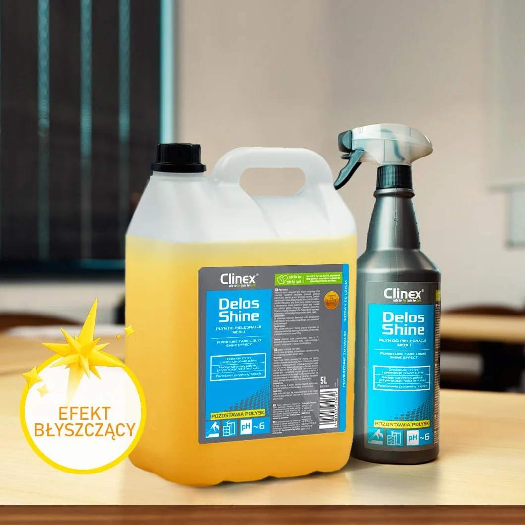 CLINEX Delos Shine, Líquido limpiador y cuidado de muebles, deja brillo, 1l