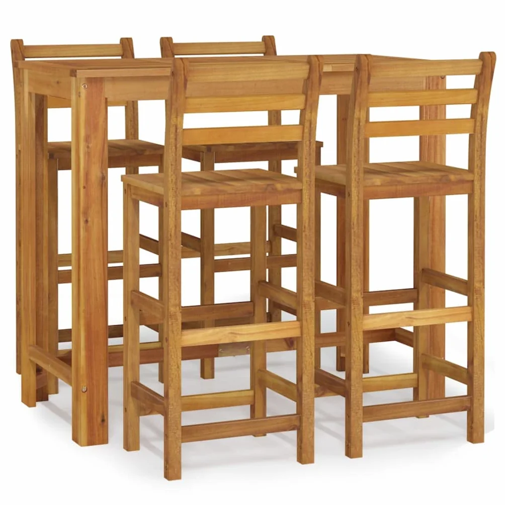 Willood Mesa y Taburetes Altos de Jardín 5 pzas, Juego de Muebles de Bar, Mesa Sillas Altas, Mesita Asientos Exterior, Madera Maciza Acacia