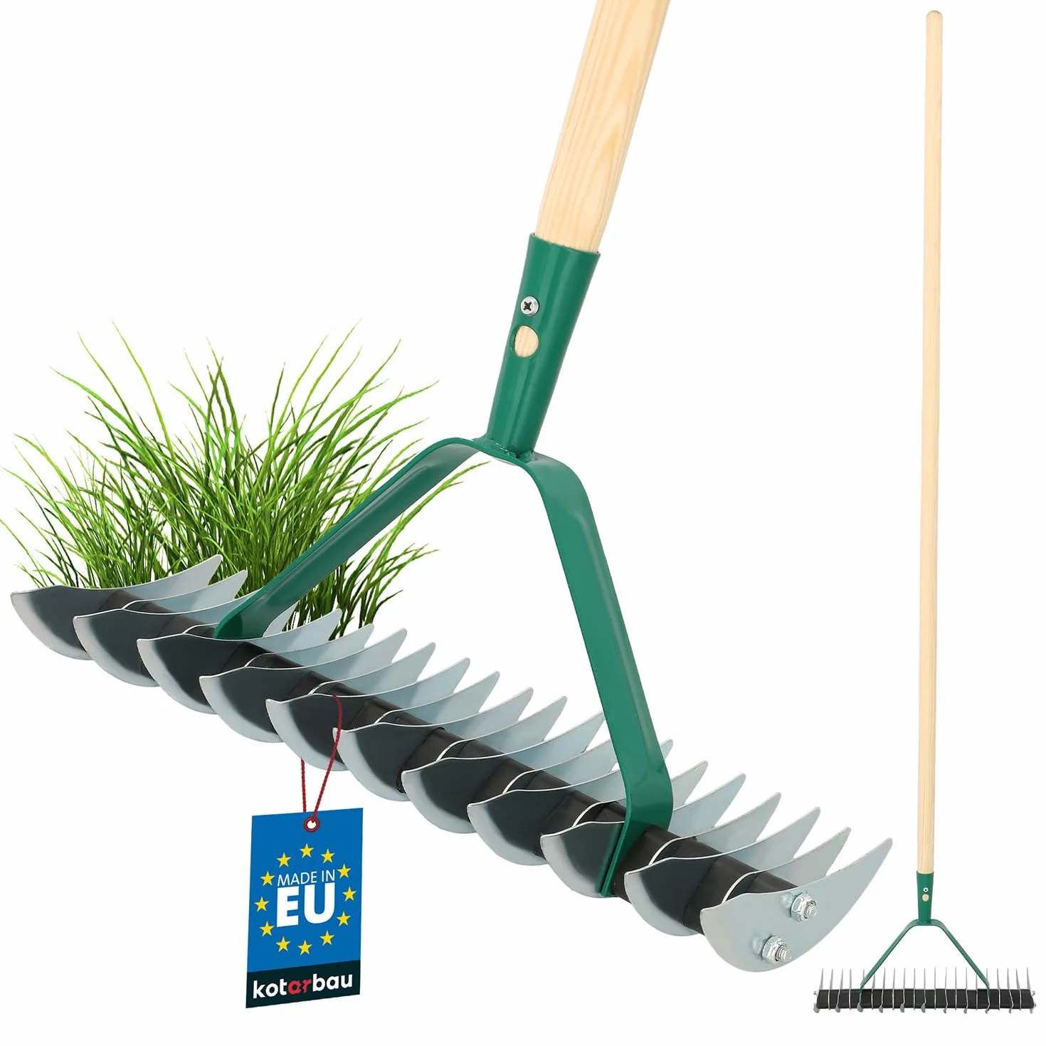 KOTARBAU® Escarificador de Doble Cara, Escarificador de Acero con Mango de Madera, Escarificador Manual, Rastrillo Cortador para Eliminar el Musgo y los restos de césped, Aireador