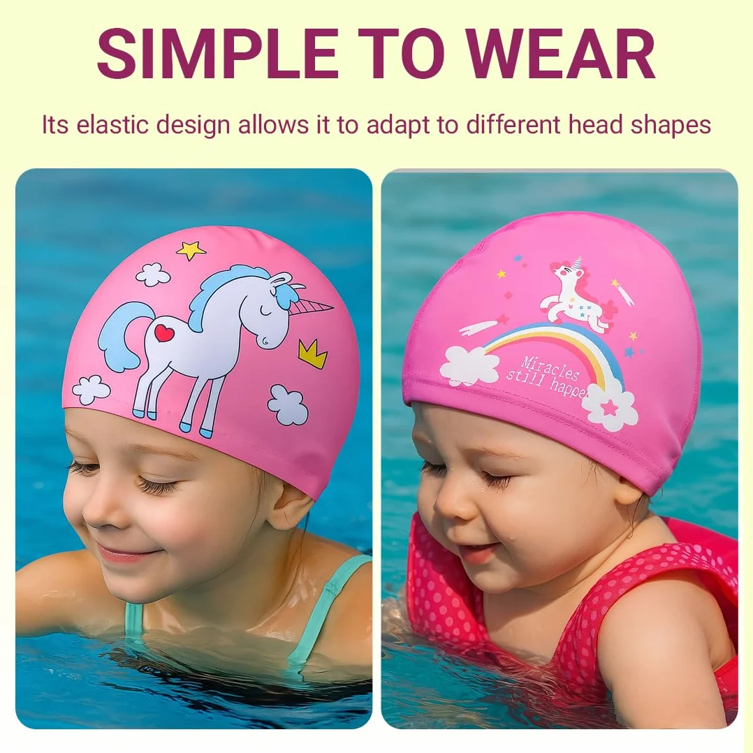 Gorro piscina bebe impermeable unicornio 2 unidades poliéster rosa 1-7 años cabello corto largo