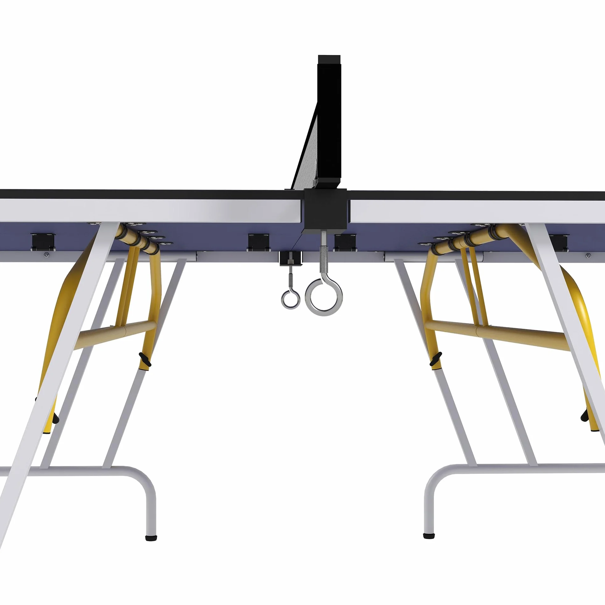 SPORTNOW Mesa de Ping-Pong Plegable con Red, Reposapiés Ajustables y Marco de Acero, 274x152,5x76 cm Azul