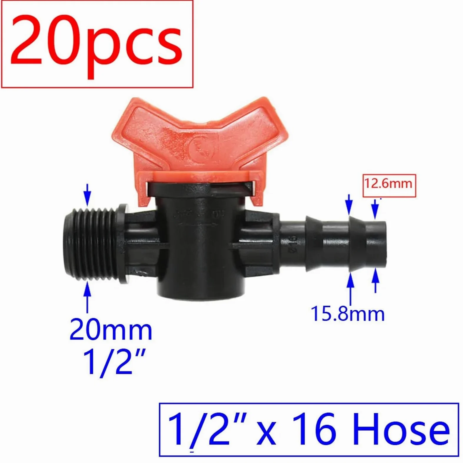 20 válvulas de riego por goteo de 4/7 3/8/10/12/16/20 /25 mm, conector macho de manguera de agua (M)