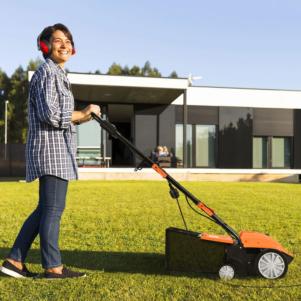 COSTWAY Escarificador Eléctrico 2 en 1, Aireador de Césped con Cable de 12 Amperios, Capacidad de Bolsa 30L, Desmalezador Ajustable de 3 Posiciones y 2 Cuchillas Extraíbles (40L, Naranja)