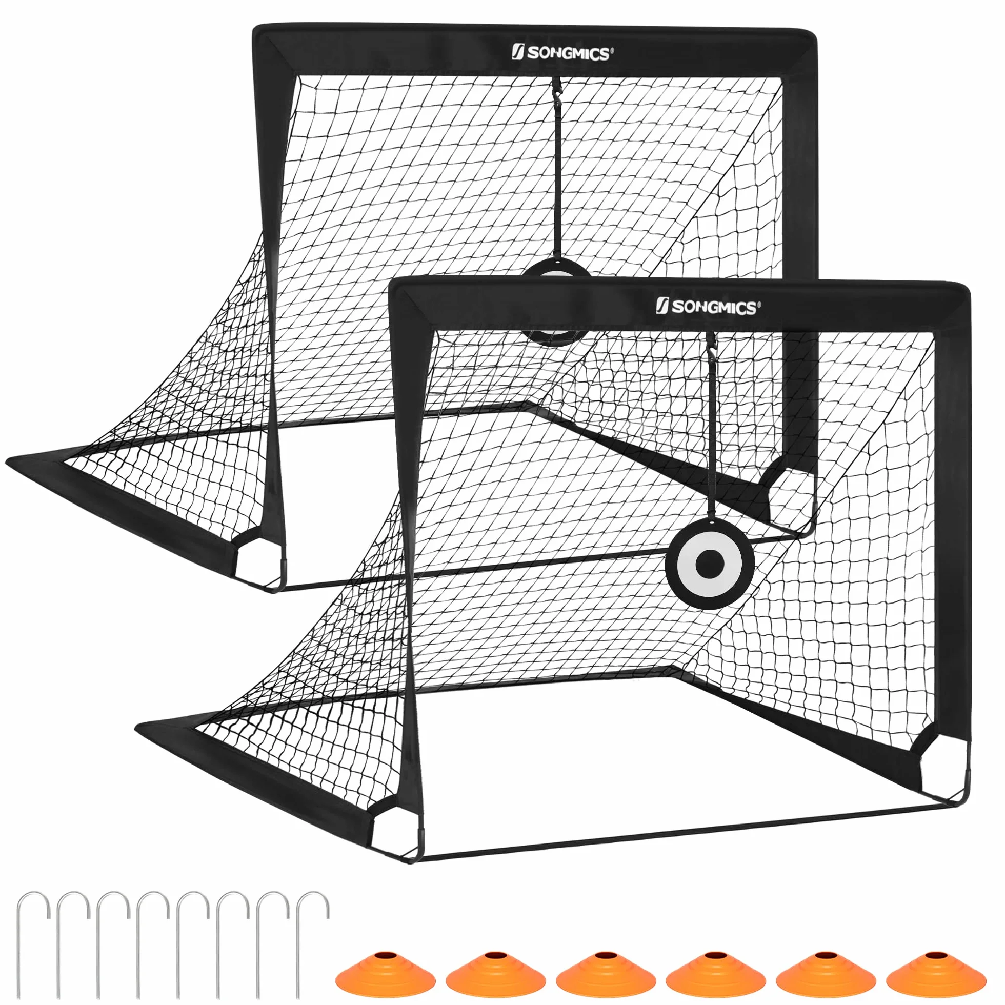 SONGMICS Portería de Fútbol Infantil Portátil y Plegable, Juego de 2, Fibra de Cristal