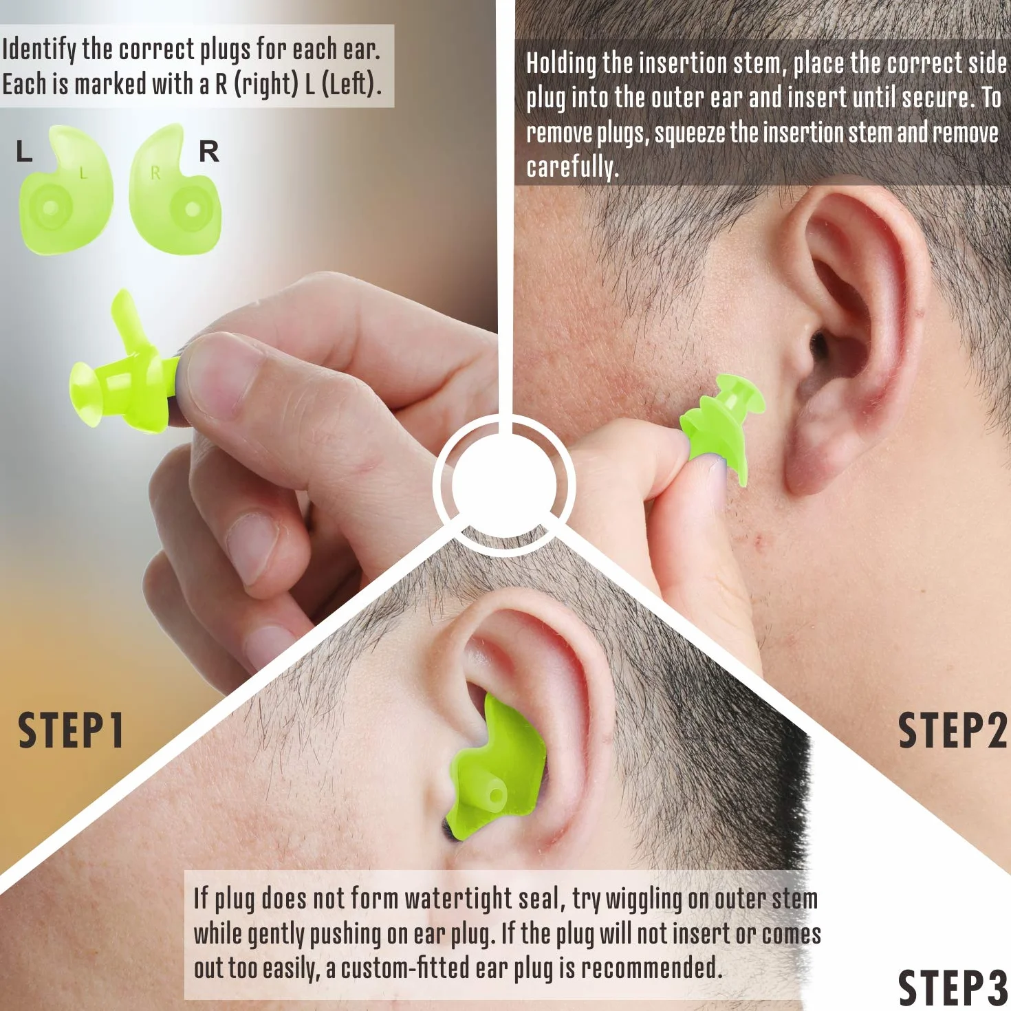 Hearprotek Tapones para los oídos Natación Silicona Reutilizables Impermeables 2 Pares Verde