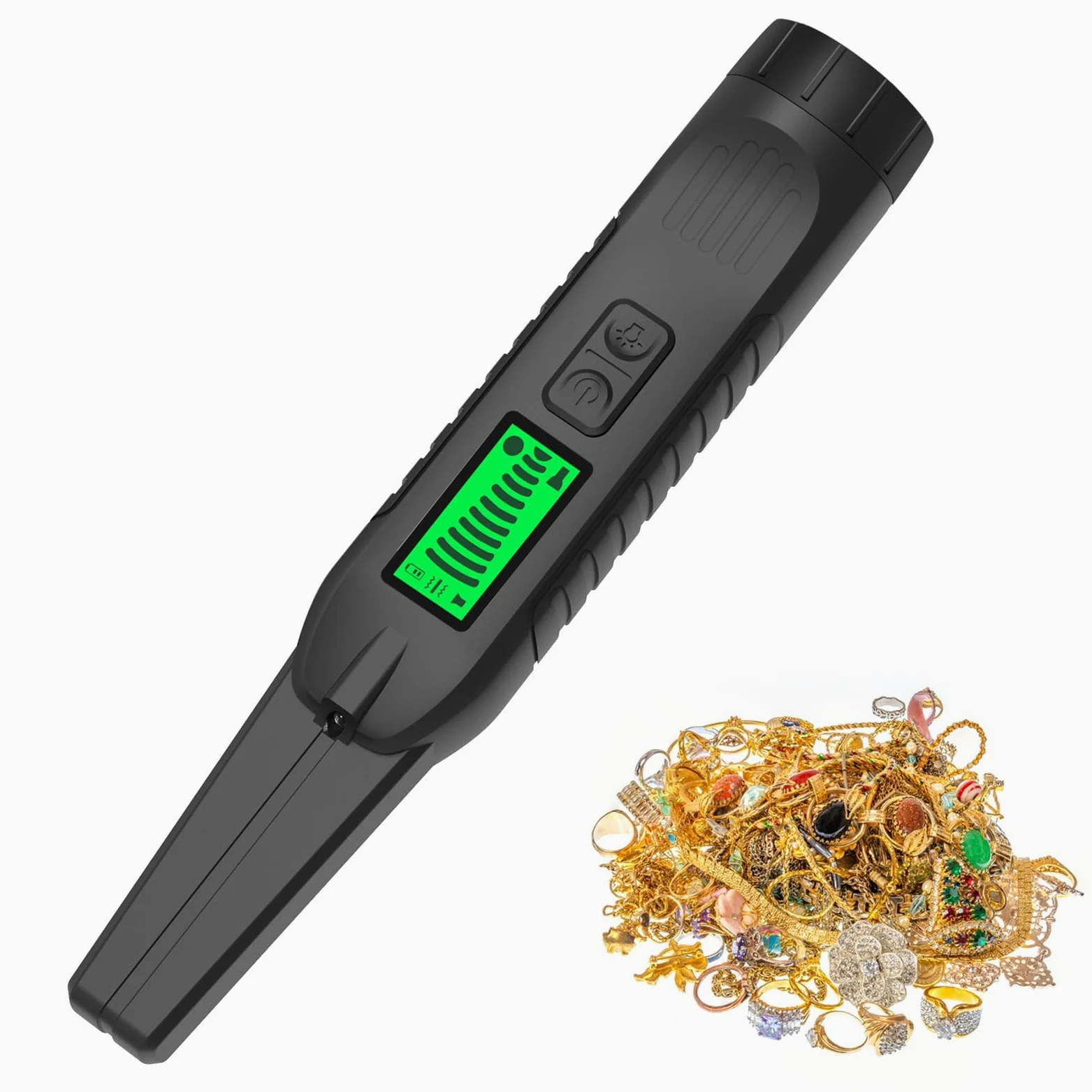 Matybobe Detector de Metales de Mano Varita Seguridad Pinpointer Pantalla LCD Detección 360 3 Modos Sensibilidad Ajustable Alarma Vibración con Linterna para Control Segu (Negra)