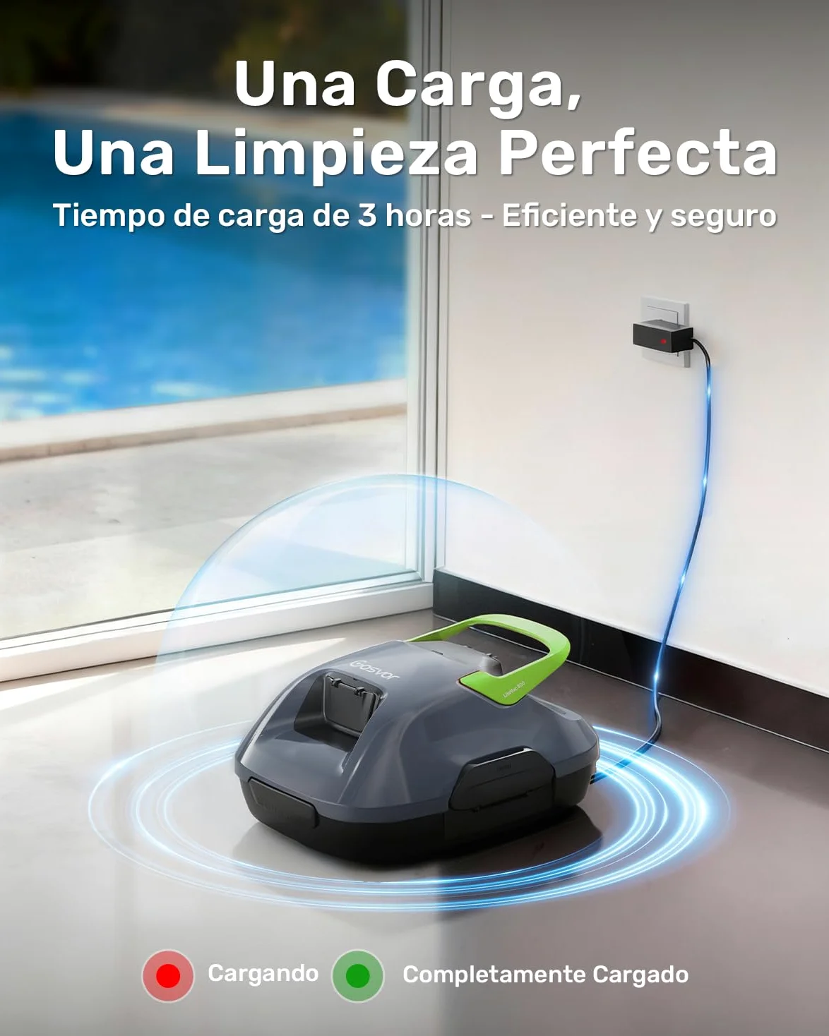 Gosvor (Nuovo 2026) Robot Limpiafondos Piscina Inalámbrico - Aspirador Piscina, 90 Min Autonomía, Autoestacionamiento, Fácil Uso, Robot Piscina para Suelo, Piscinas 80m²,Gris y Verde