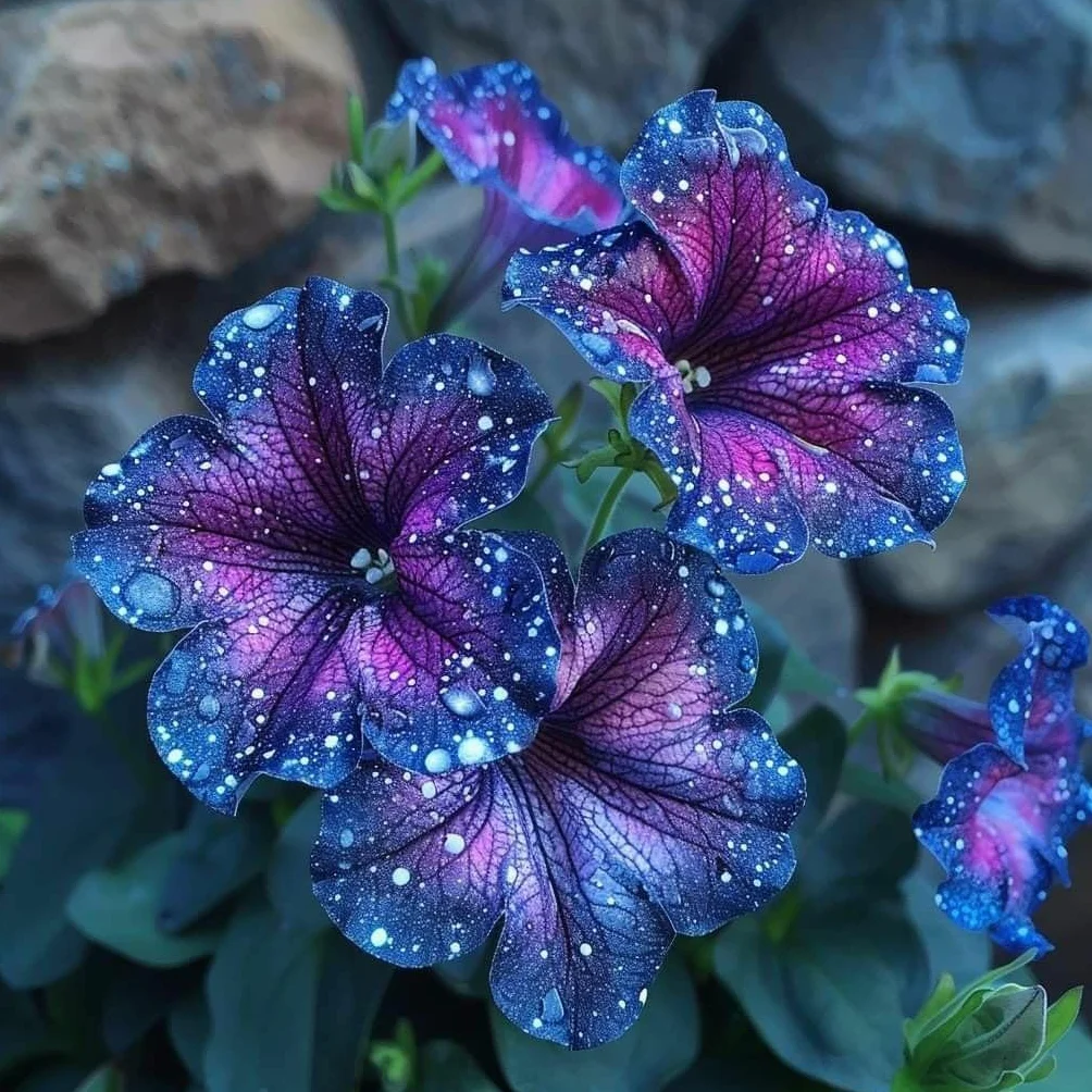 Más de 500 petunias Night Sky de colores variados, variedad tradicional Dwarf Wave, sin OMG, con un exclusivo diseño galáctico, perfectas para el jardín