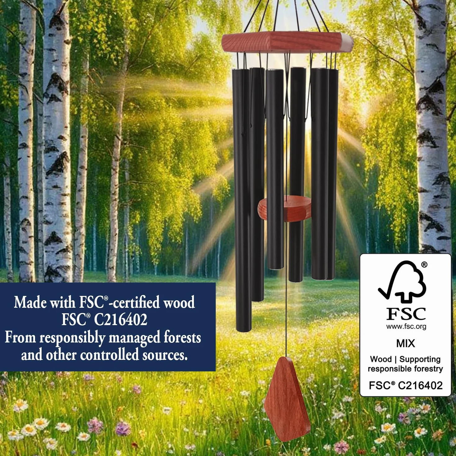Astarin Campanas de Viento conmemorativas para Exteriores, Tono Profundo, campanillas de Viento para Exteriores, carillón de Viento Personalizado con 6 Tubos afinados, Elegante Timbre para jardín,