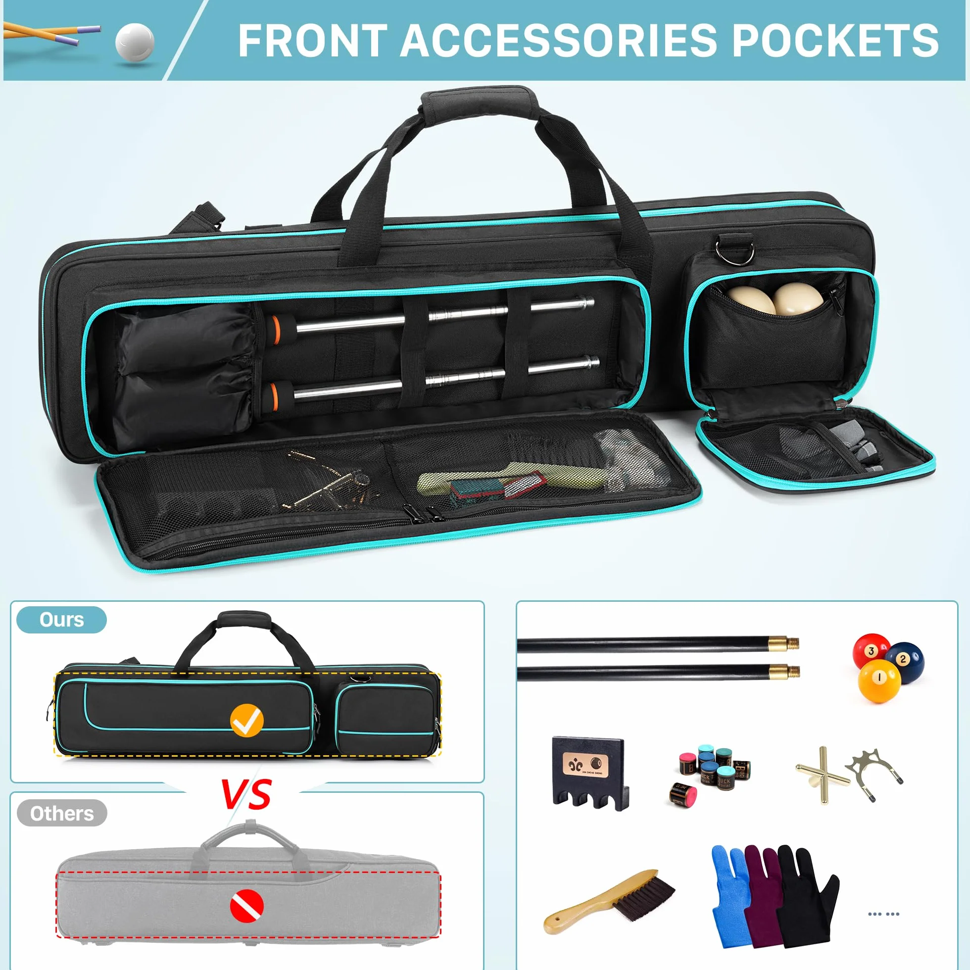 GOBUROS Estuche para Tacos de Billar 4x4 con Capacidad para 4 Colillas y 4 Ejes