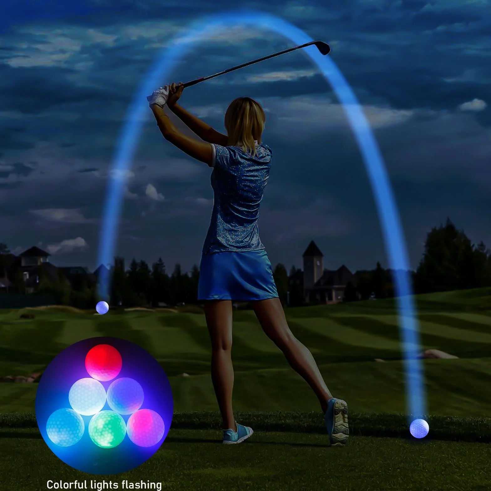 Pelotas de golf LED luminosas 7 colores 6 unidades luz nocturna entrenamiento tiro larga