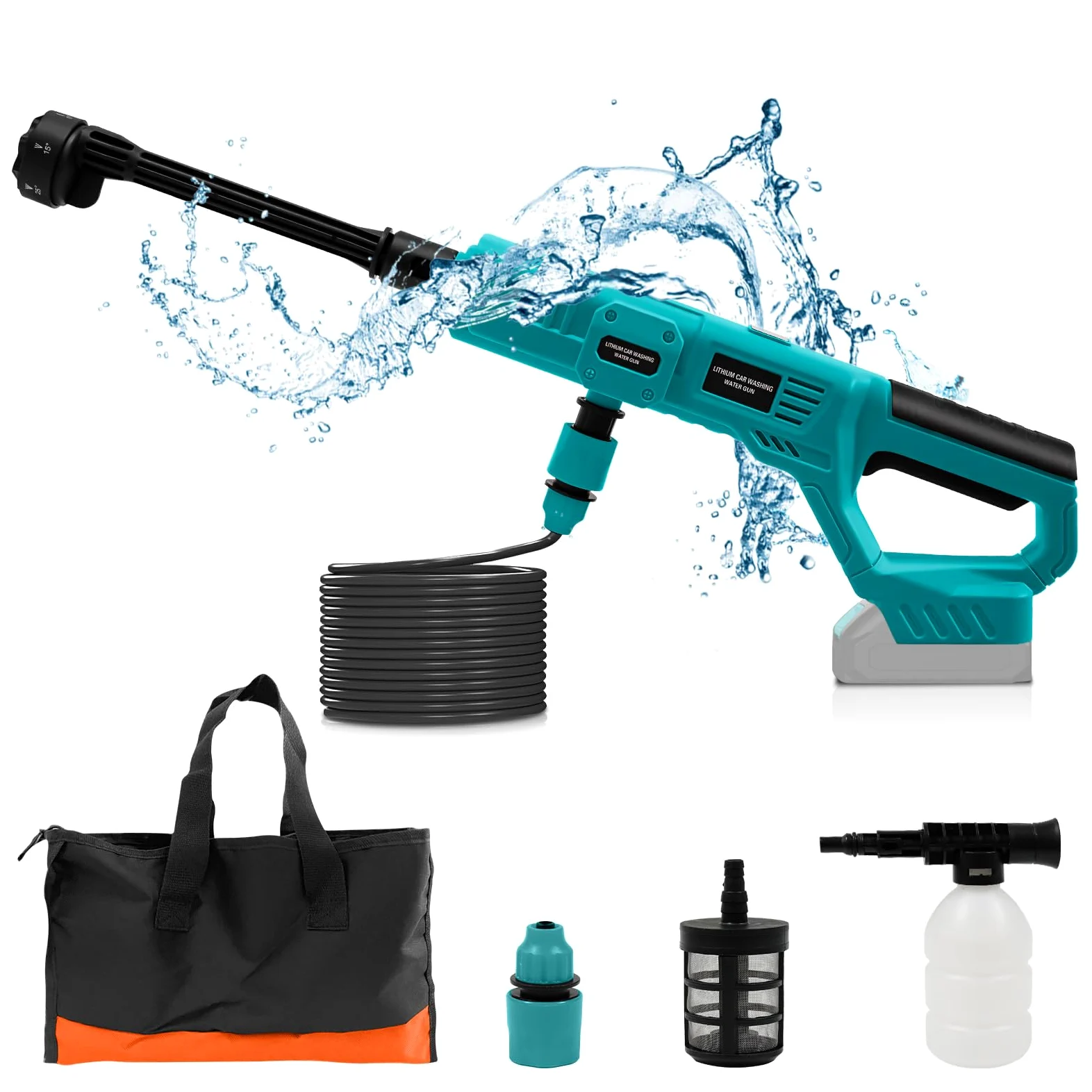 Roadtime Limpiador de Alta presión inalámbrico para Makita batería,Pistola de Limpieza portátil con línea de Agua de 5 m,Hidrolimpiadora Bateria con Boquilla 6 en 1 para Coches, Patios(sin batería)
