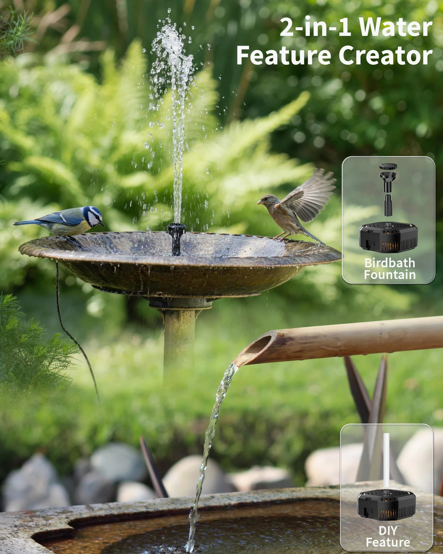POPOSOAP Bomba solar de 3,5 W para baño de pájaros con caja de filtro, fuente de agua solar con boquillas y tubo para estanque pequeño, pecera y función de agua al aire libre, sin electricidad