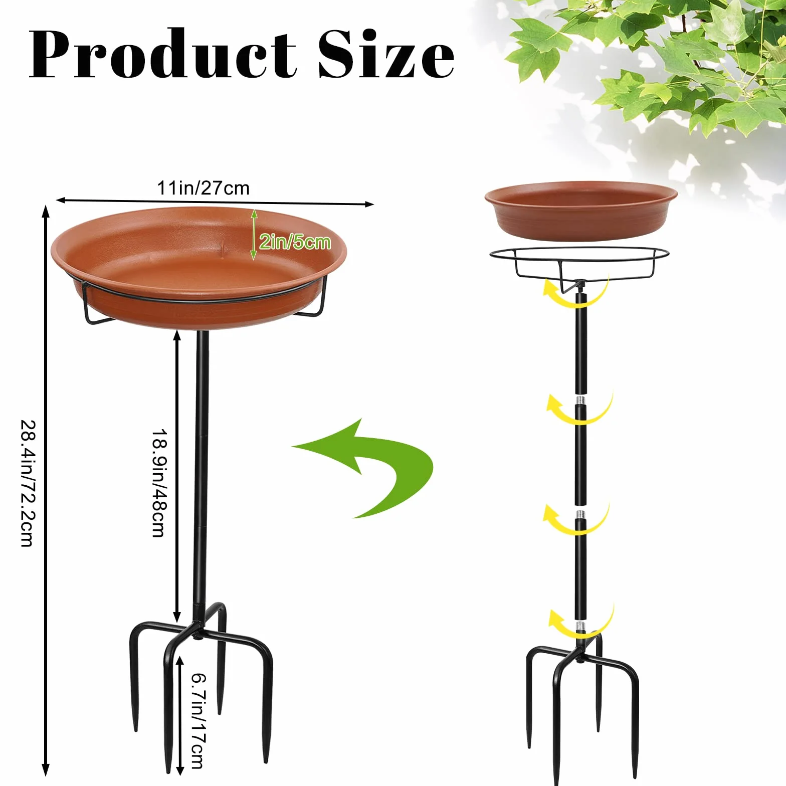 Bebedero para pájaros para baño de pájaros, cuenco de agua, de pie, alimento de jardín para aves silvestres, solución de comida de invierno a prueba de heladas