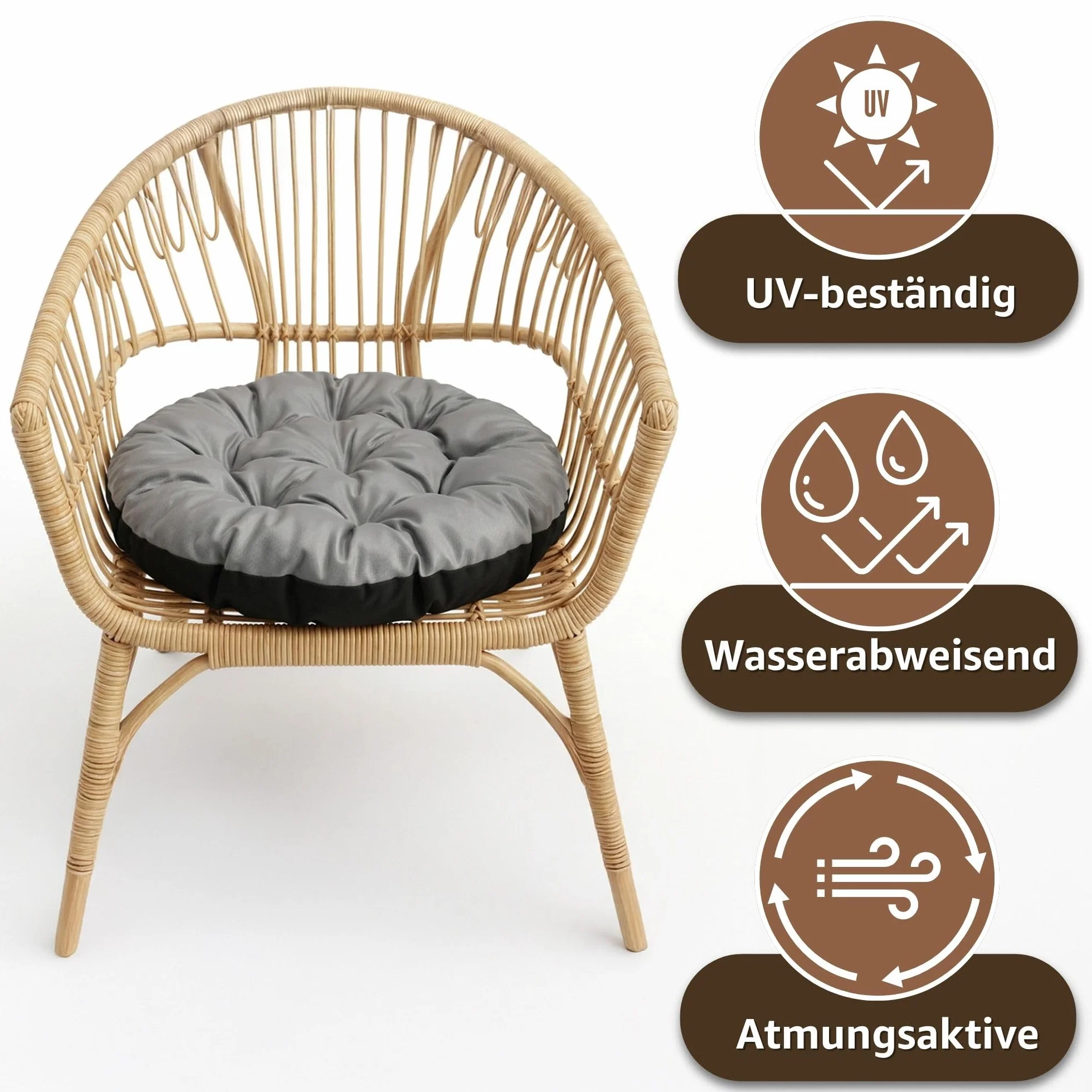 Amazinggirl Cojín Redondo Jardin para sillas Colgante et Silla Ratan 60 cm - Cojin para Hamaca Cojines Redondos de Asiento Exterior o Interior Beige Sombra B