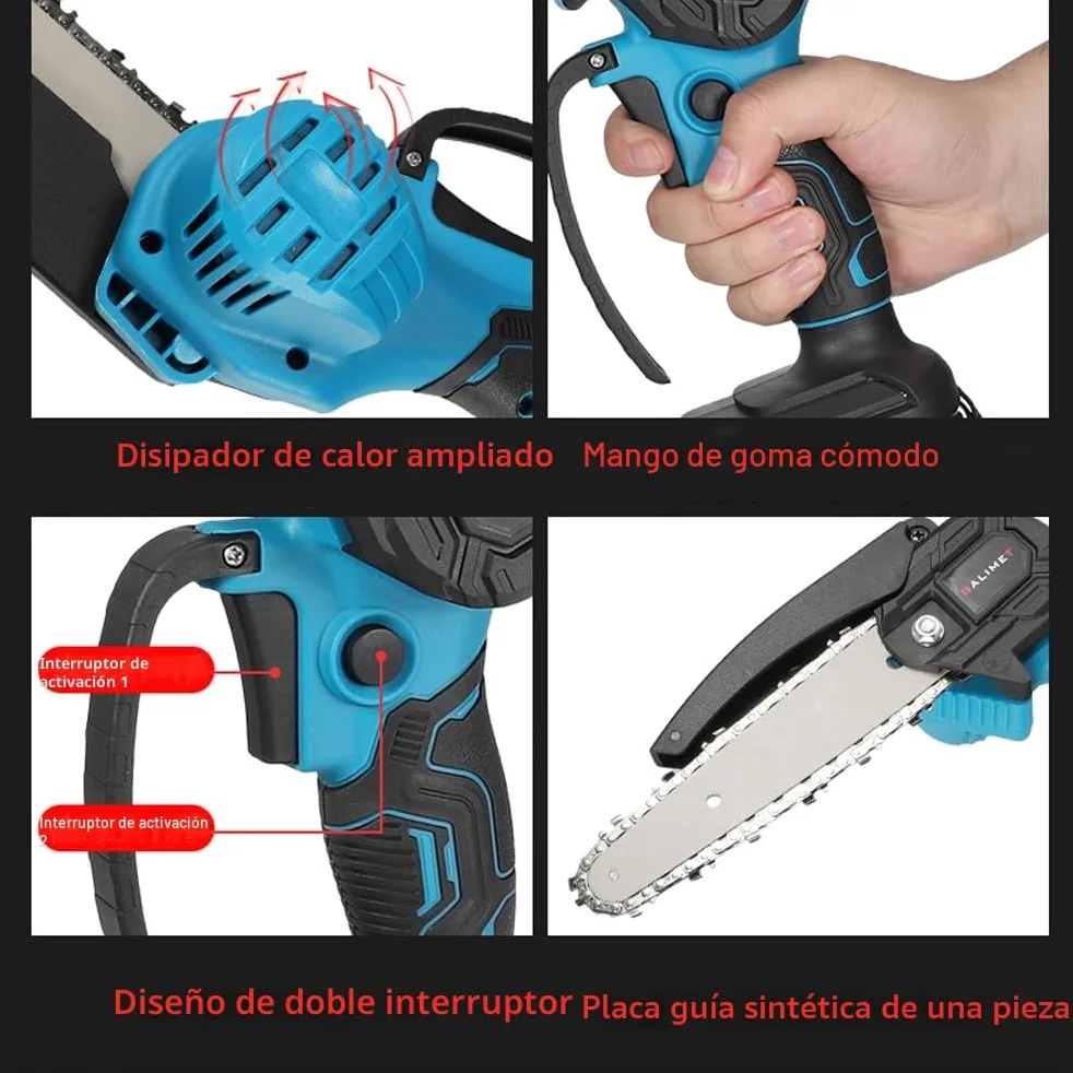 Mini Motosierra Bateria, 6 Pulgadas Eléctrica Motosierra de Mano | para Tijeras de Jardín, poda y corte de madera, herramienta eléctrica de jardín