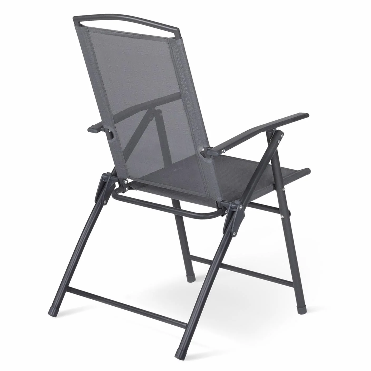 IDMarket - Pack de 4 sillas plegables de jardín con reposabrazos ALGHERO, metal y textileno, gris antracita