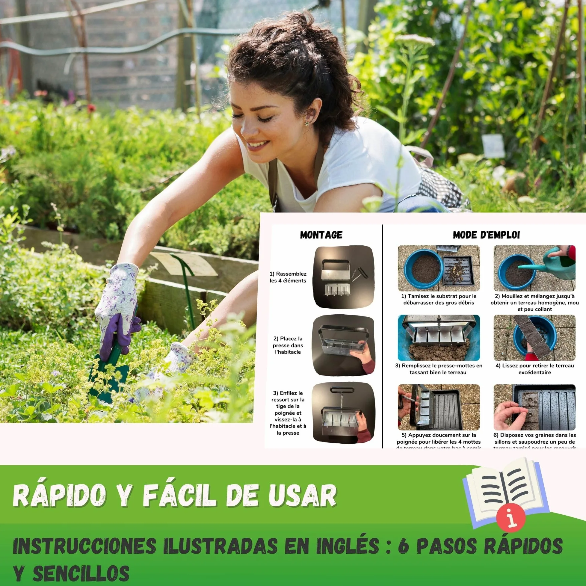 Jarden Bloqueador de Suelo Manual Profesional – 4 Bloques de 5x5 cm – Prensador de Terrones de Acero Inoxidable