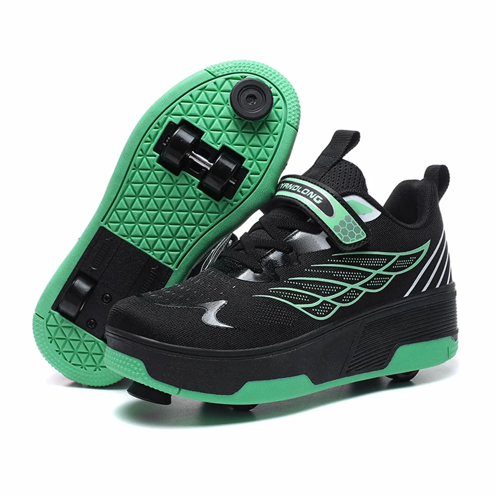 HUSKSWARE Zapatos Deportivos Patines de 4 Ruedas con Freno de pie, Negro Rosa, 29-40 EU