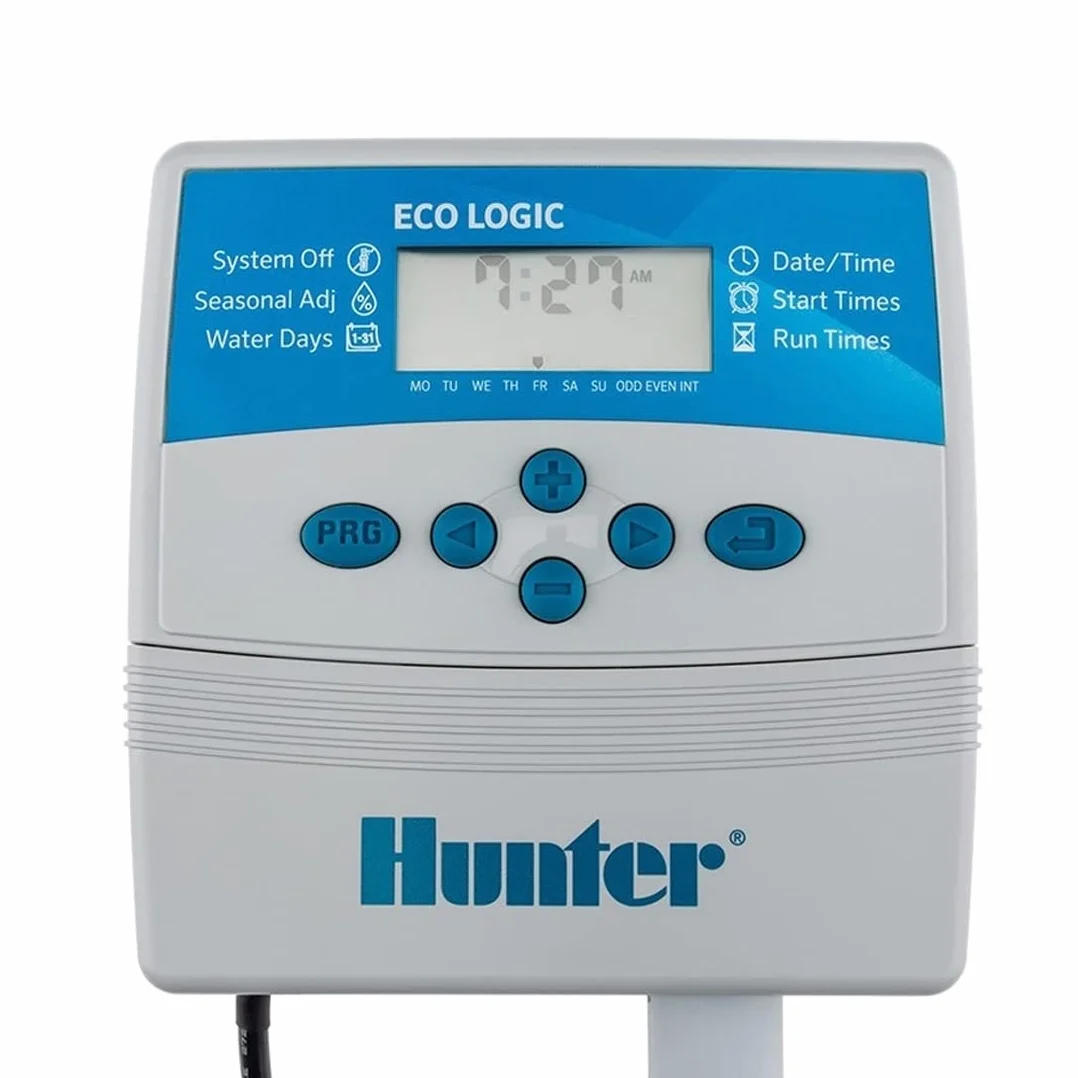 GNCGarden Programador de riego eléctrico Eco Logic 6 Estaciones Interior Hunter - Hunter ELC-601I-E - Hunter Eco-Logic Programador de Interior - Temporizador para riego 24V