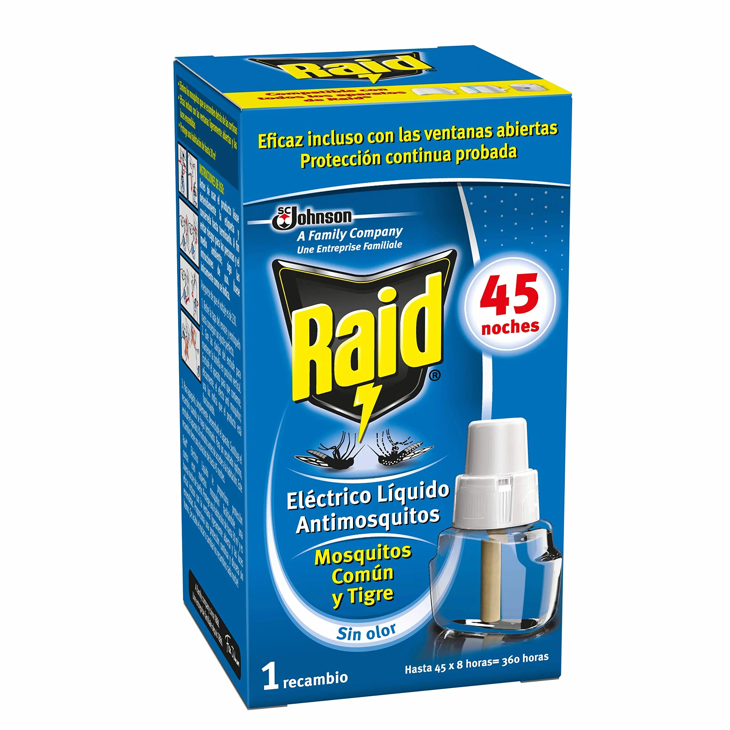 Raid - Recambio para difusor eléctrico anti mosquitos comunes y tigre, 3 x 45 noches (Pack 3 recambios, 135 noches) )