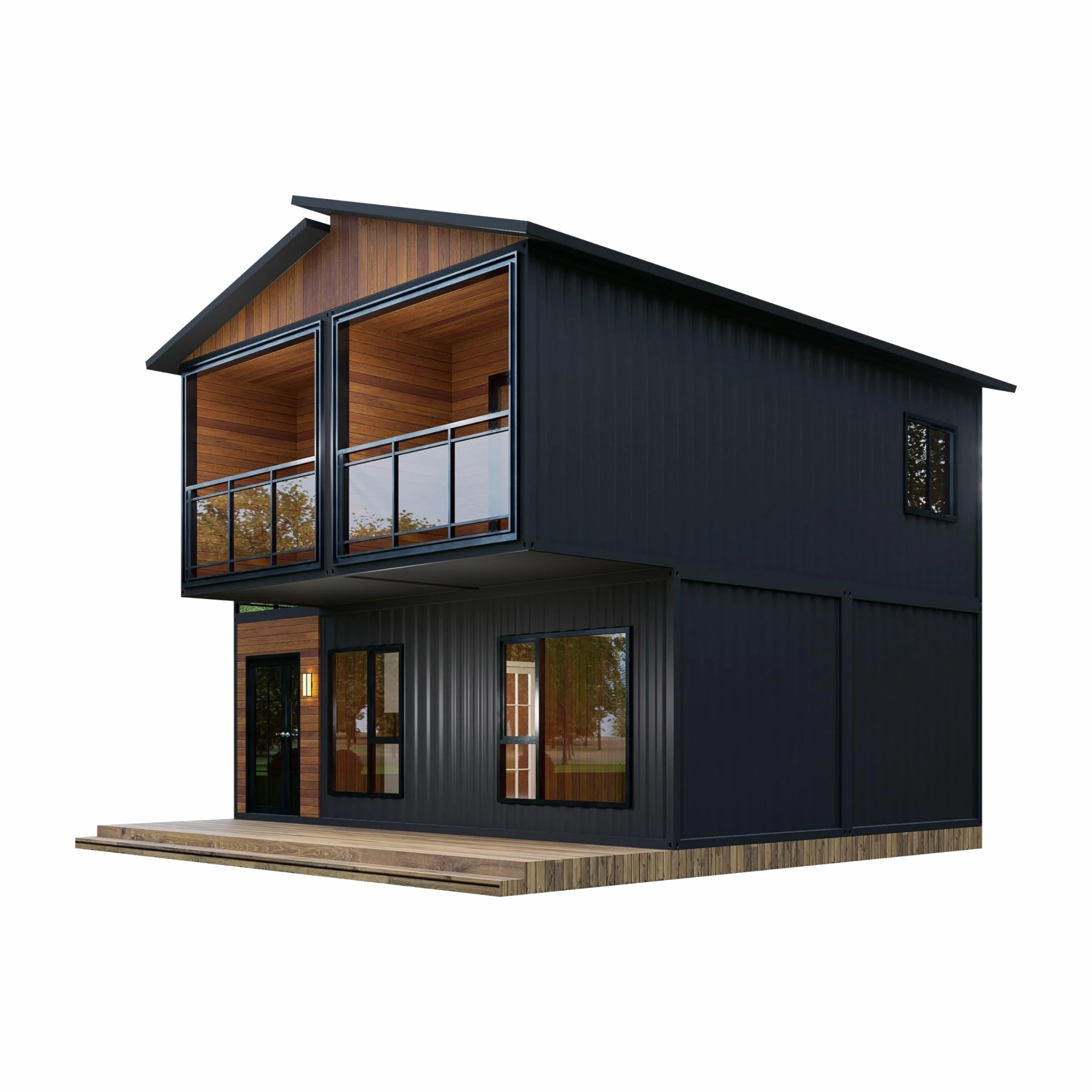 Barn Homes 2024 - Casa prefabricada plegable de dos pisos para adultos, contenedor modular de acero pequeño, color marrón (40 pies)