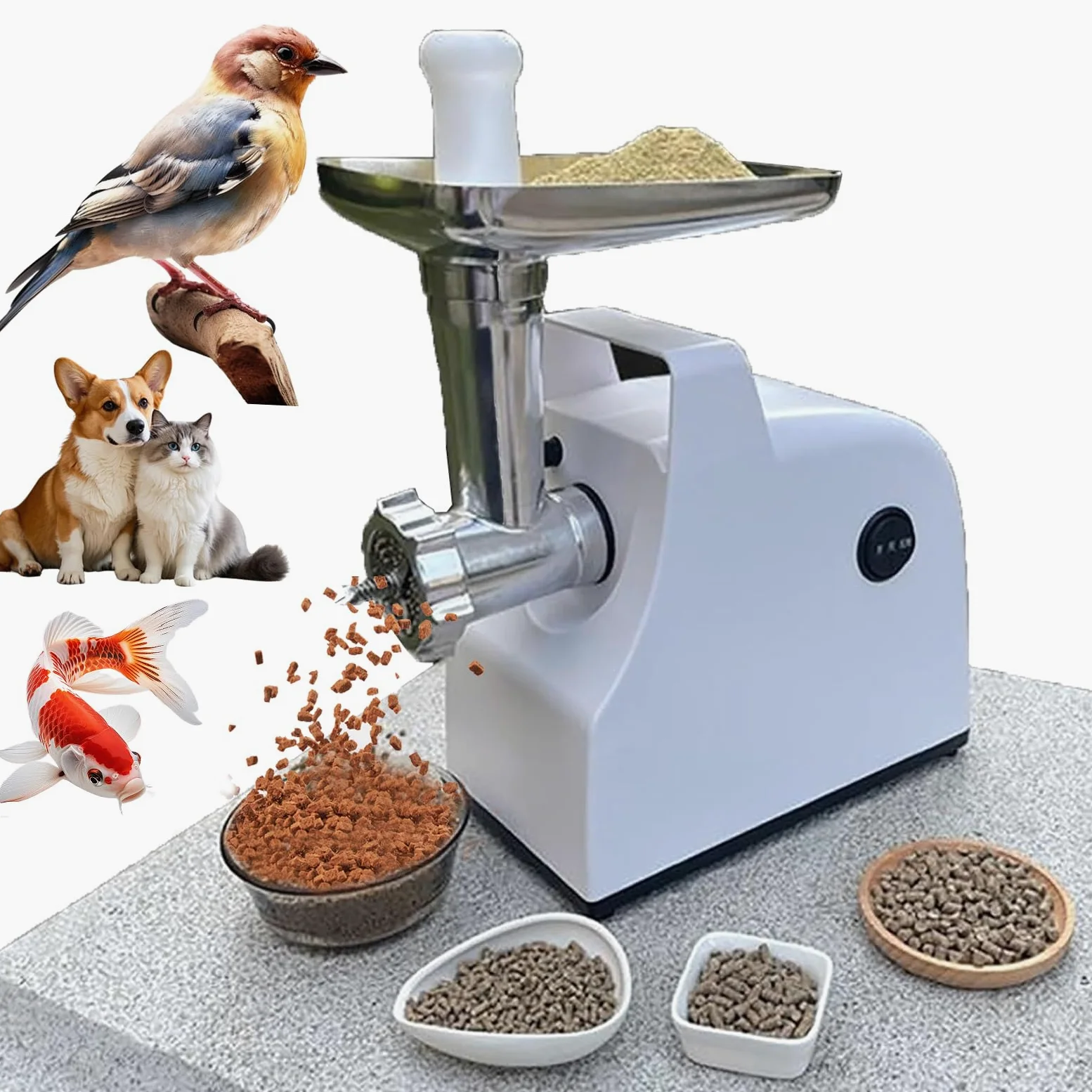 Máquina eléctrica de pellets de alimentación para animales, 500 W, máquina de pellets de alimentación de aves de corral con placas de 2,5/5,0/7,5 mm, granulador de alimentos para mascotas, para