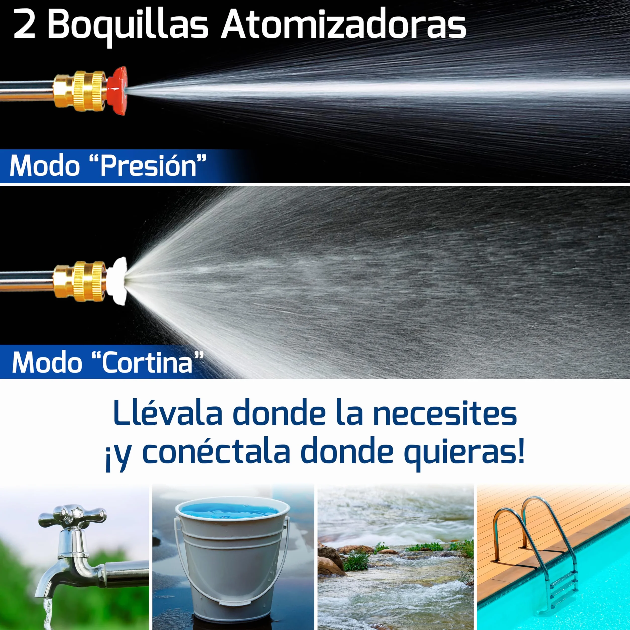 Press & Clean: Pistola de lavado de Alta Presión Portátil Sin Cables, Recargable. Accesorios: Cargador, Manguera presurizada con filtro, Dispensador jabón, Adaptador botellas, 2 Boquillas atomizadoras