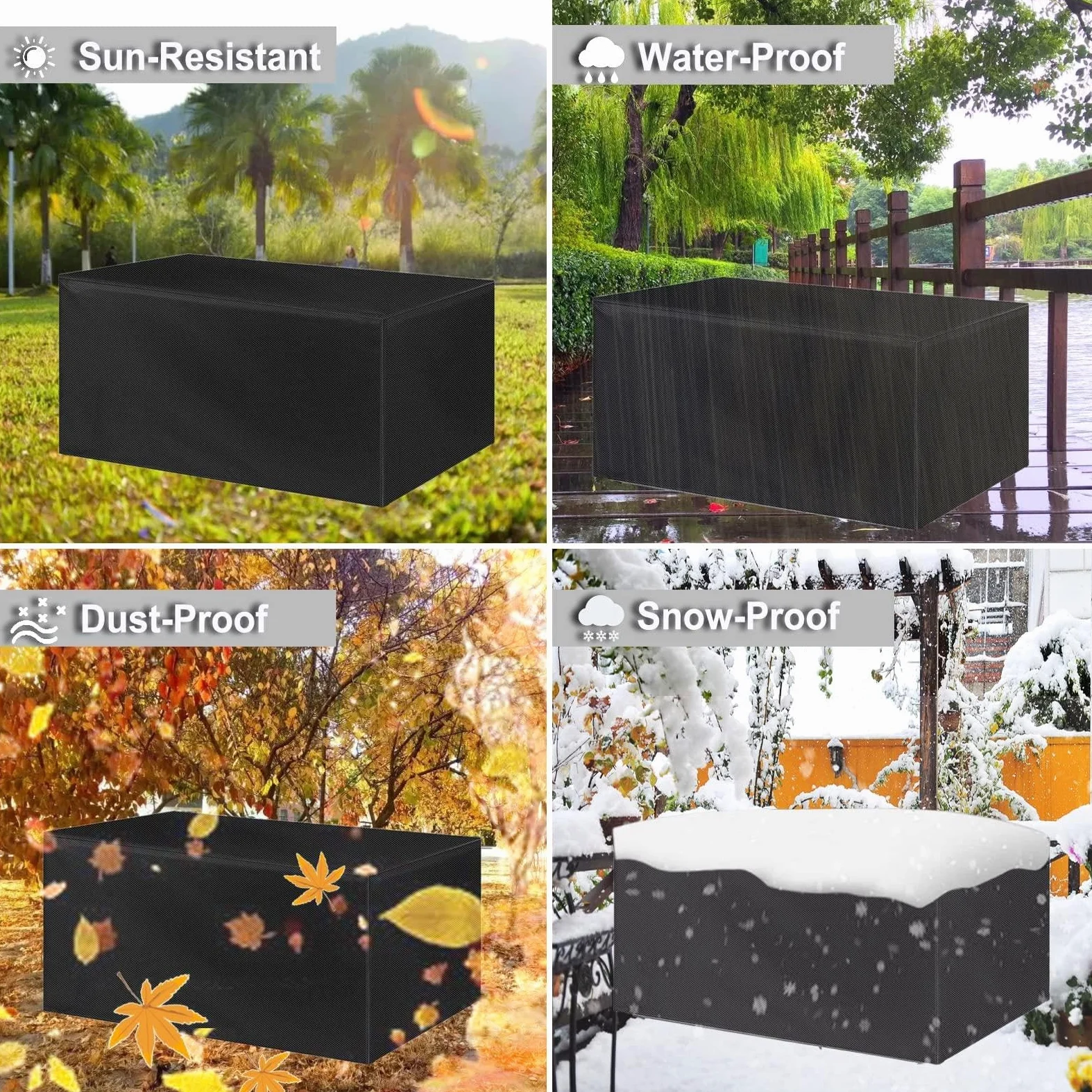 HOLEILUCK Funda Impermeable,Tela Impermeable para Exterior,Funda Sillas Jardin,Fundas para Muebles De Jardín, 375x365x95cm Cuadrado/Rectangular Negro 420D Oxford para Muebles de Exterior sillas mesas