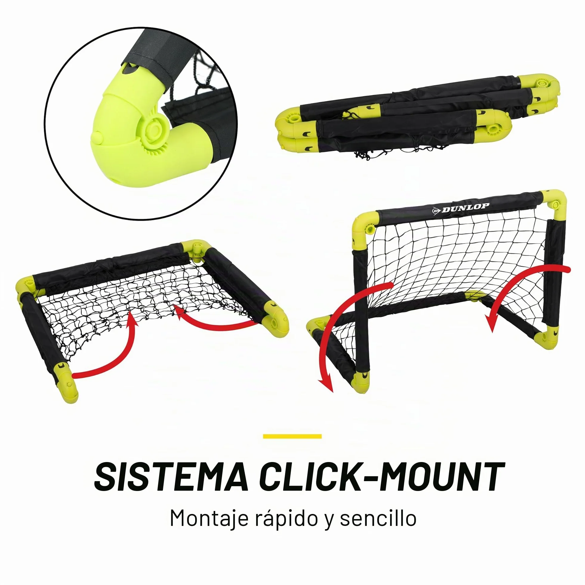 Dunlop Portería de fútbol plegable 50x44x44 cm Juego de 2 Kit de entrenamiento interior exterior Negro/Amarillo
