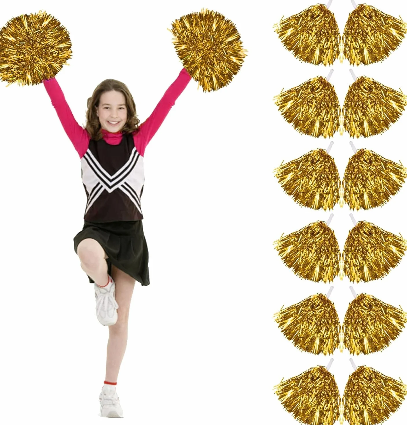 Pompones de Animadora con Mango 12 Piezas para Porrismo, Baile y Fiesta