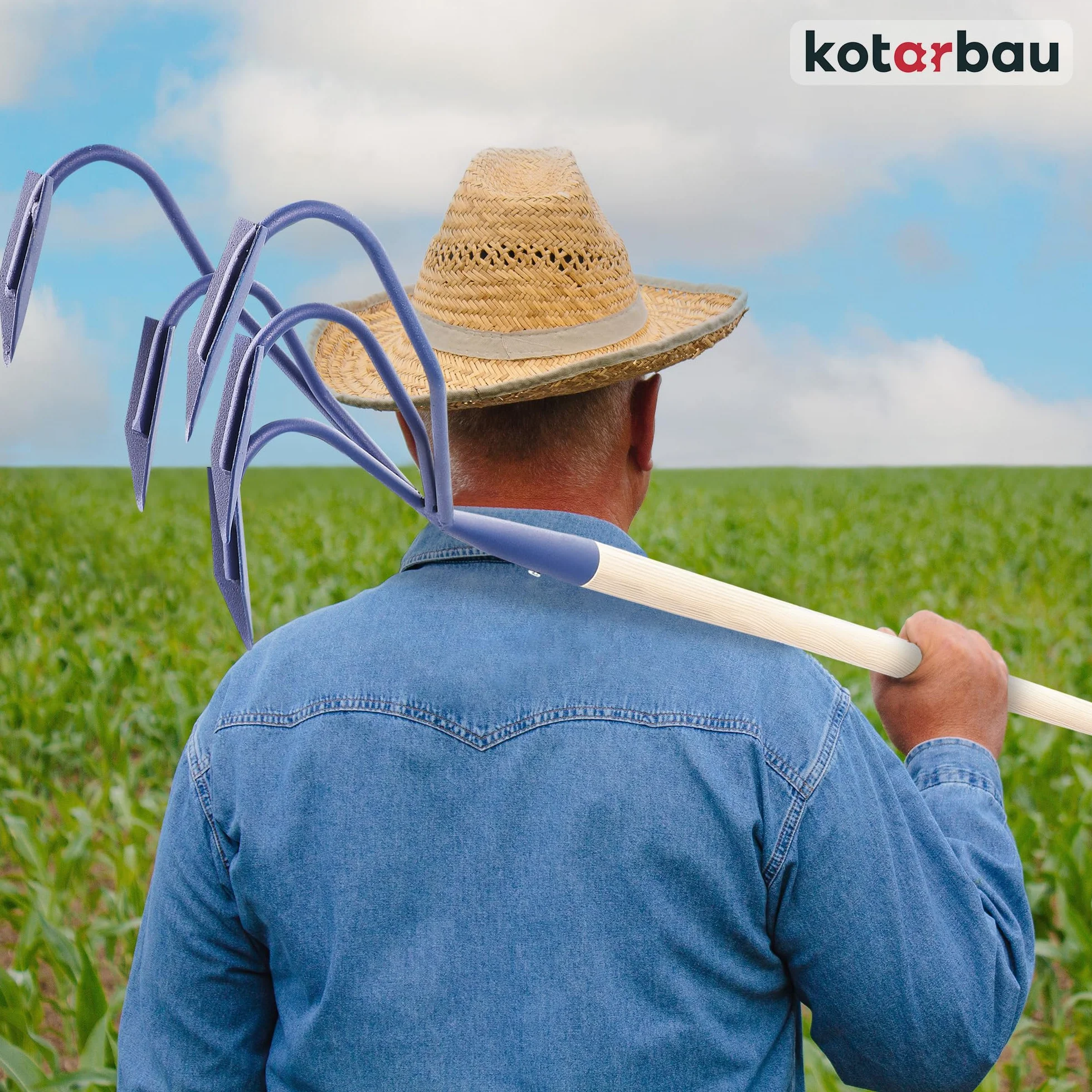 KOTARBAU® Cultivador para jardín 175 cm, Aireador manual 5 dientes curvos, Mango de madera, Herramienta de jardinería para mullir y airear la tierra, Garra de jardín para aflojar la tierra, Extirpador