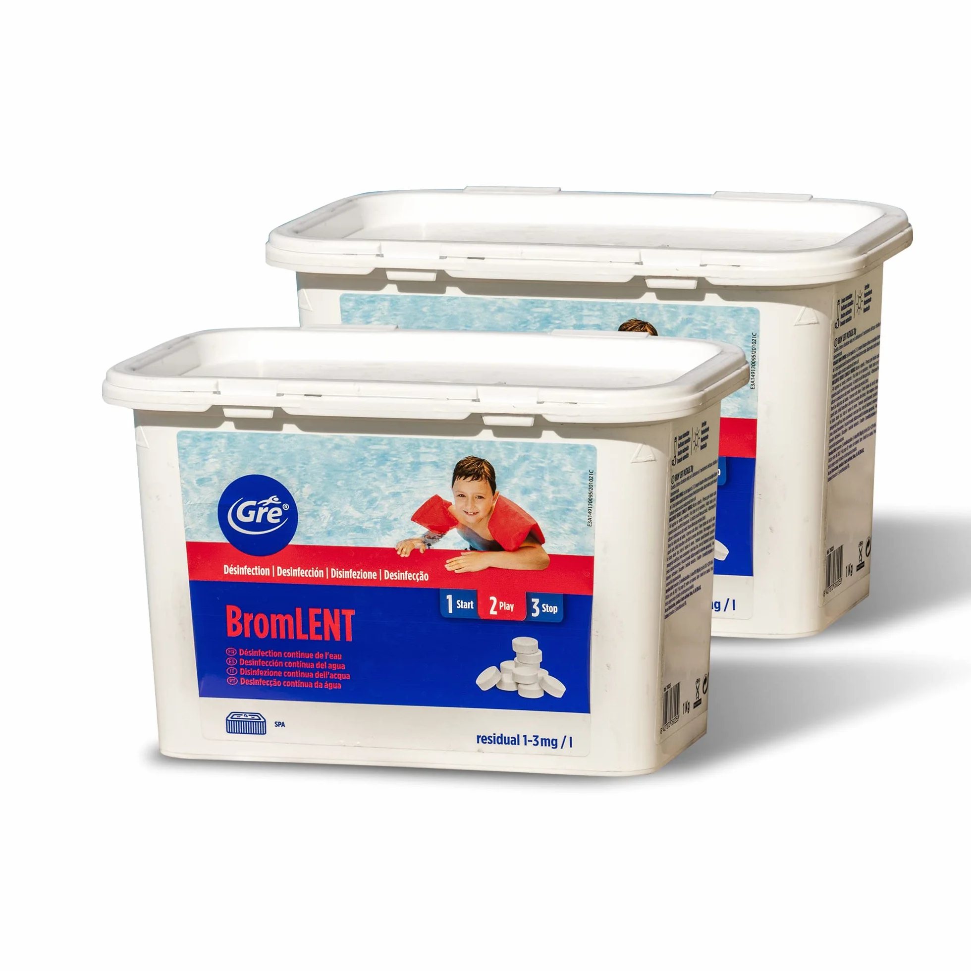 Gre 76025 – Bromo en pastillas de 20 g – Brom Lent 2 kg (1+1) Ideal para piscina y spa de hidromasaje.